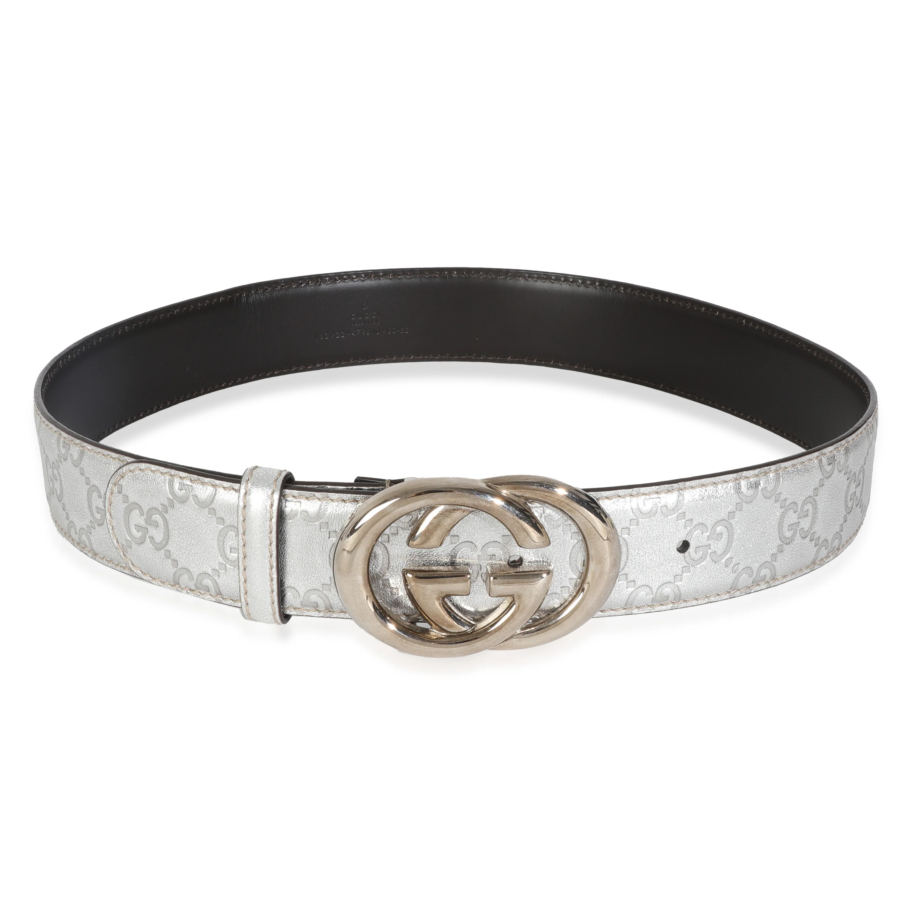 Silver Metallic Guccissima Interlocking G Belt 80/32