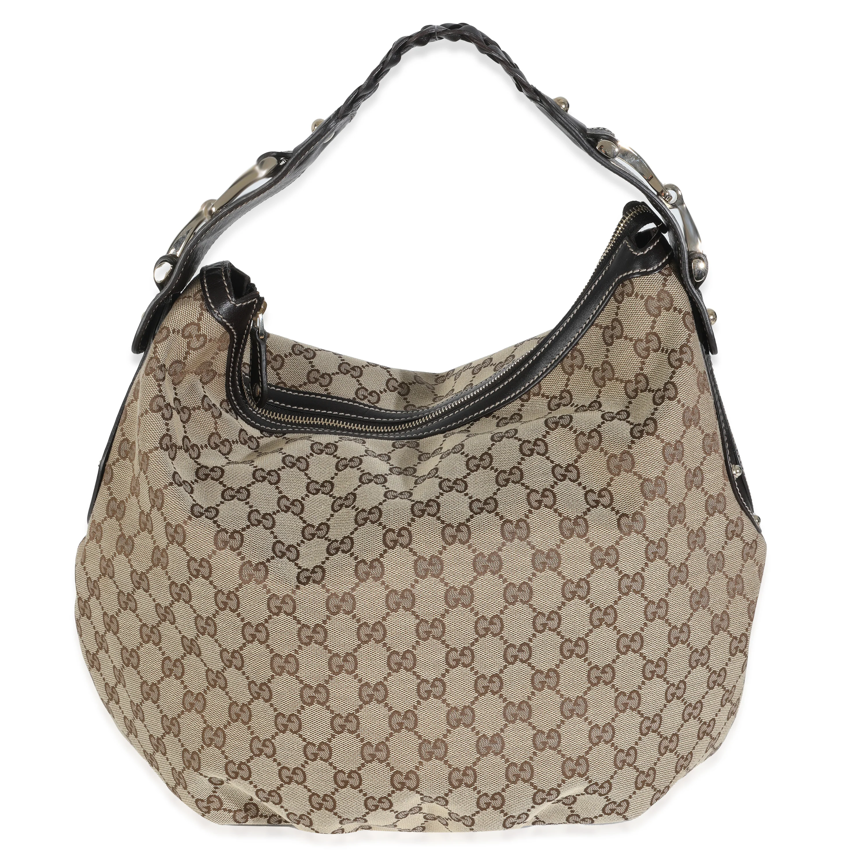 Beige GG Canvas Large Horsebit Hobo