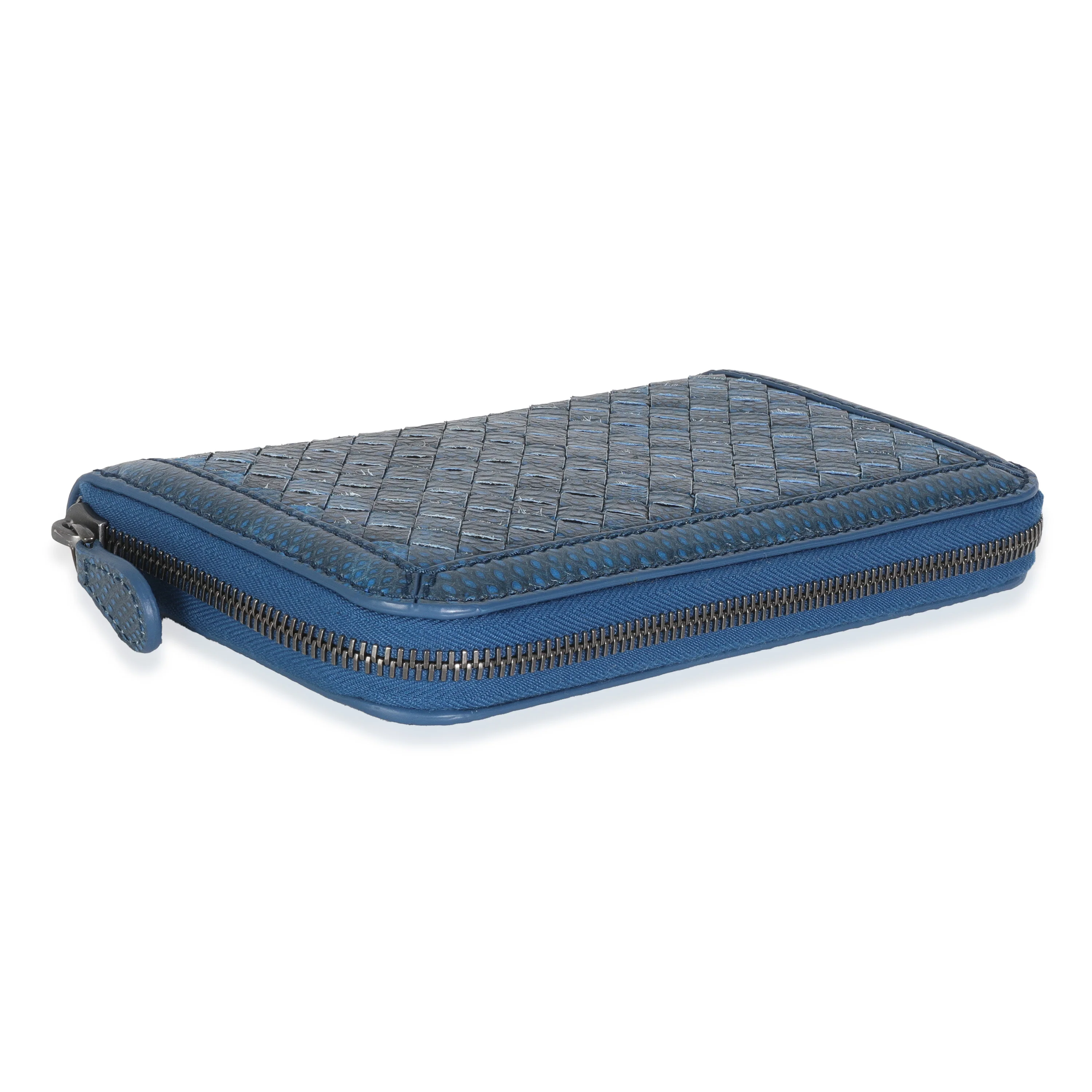Navy Snakeskin Nappa Intrecciato Zip Around Wallet - Image 6