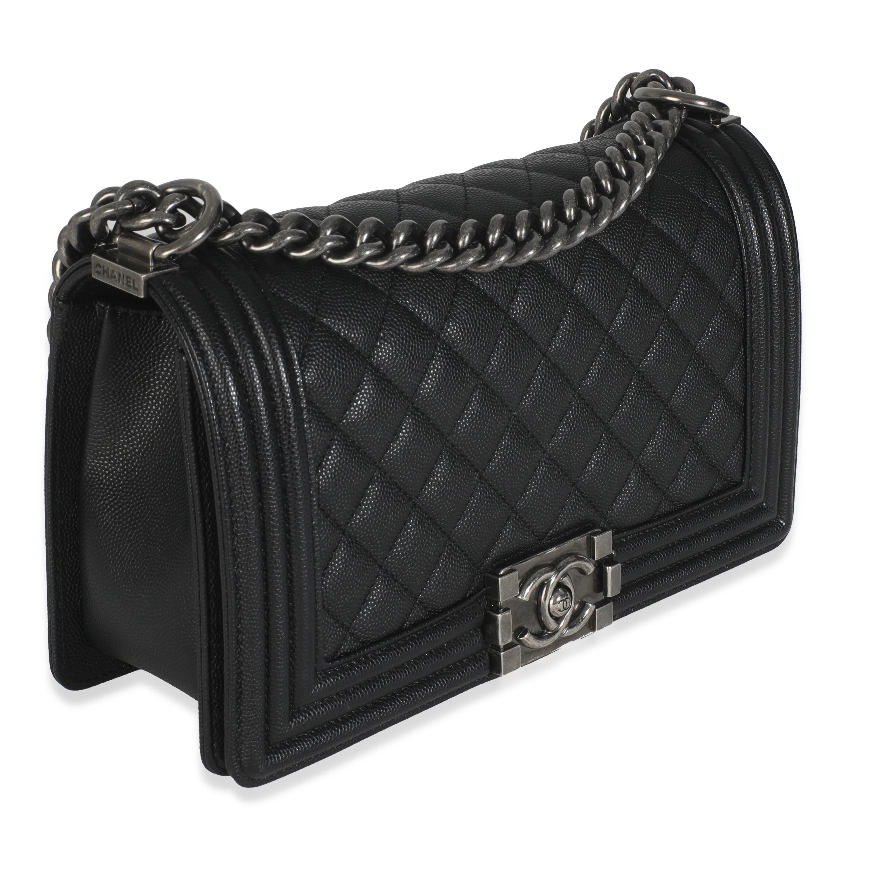 Black Quilted Caviar Medium Boy Handbag - Image 3