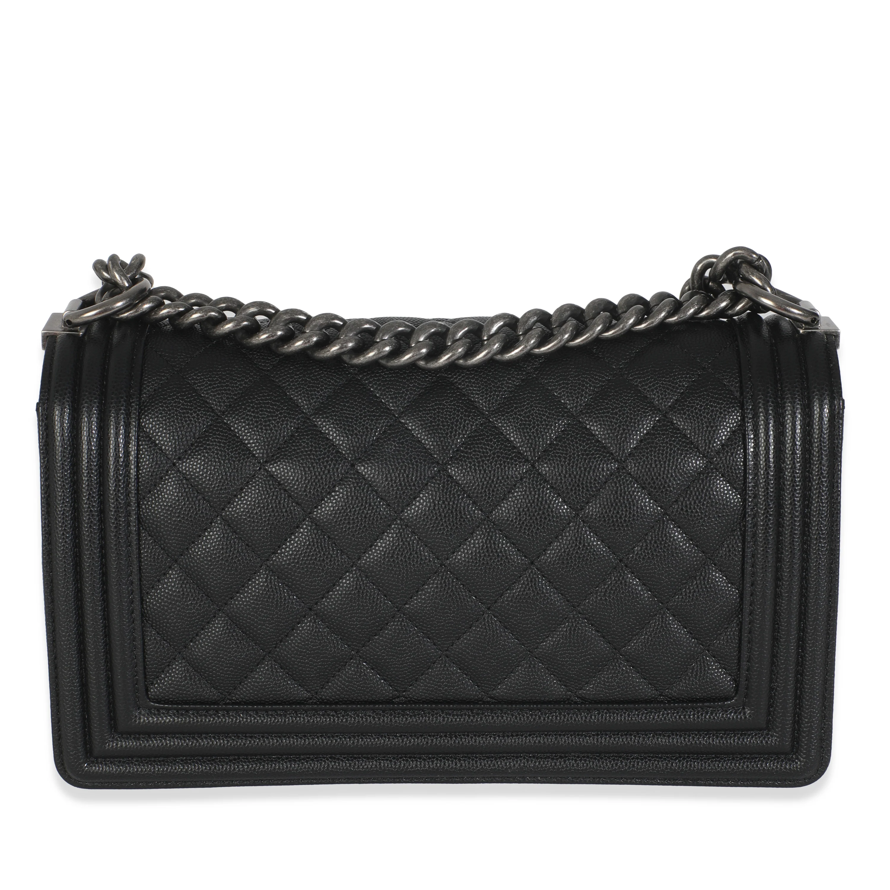 Black Quilted Caviar Medium Boy Handbag - Image 4
