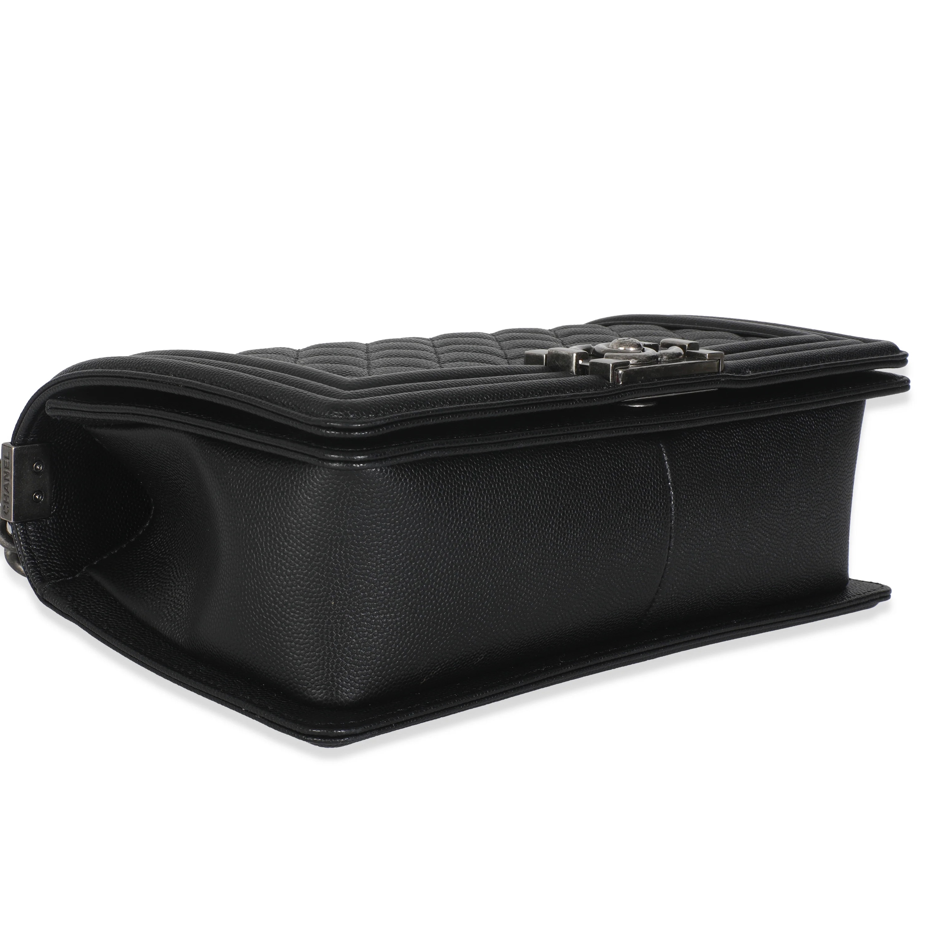 Black Quilted Caviar Medium Boy Handbag - Image 6
