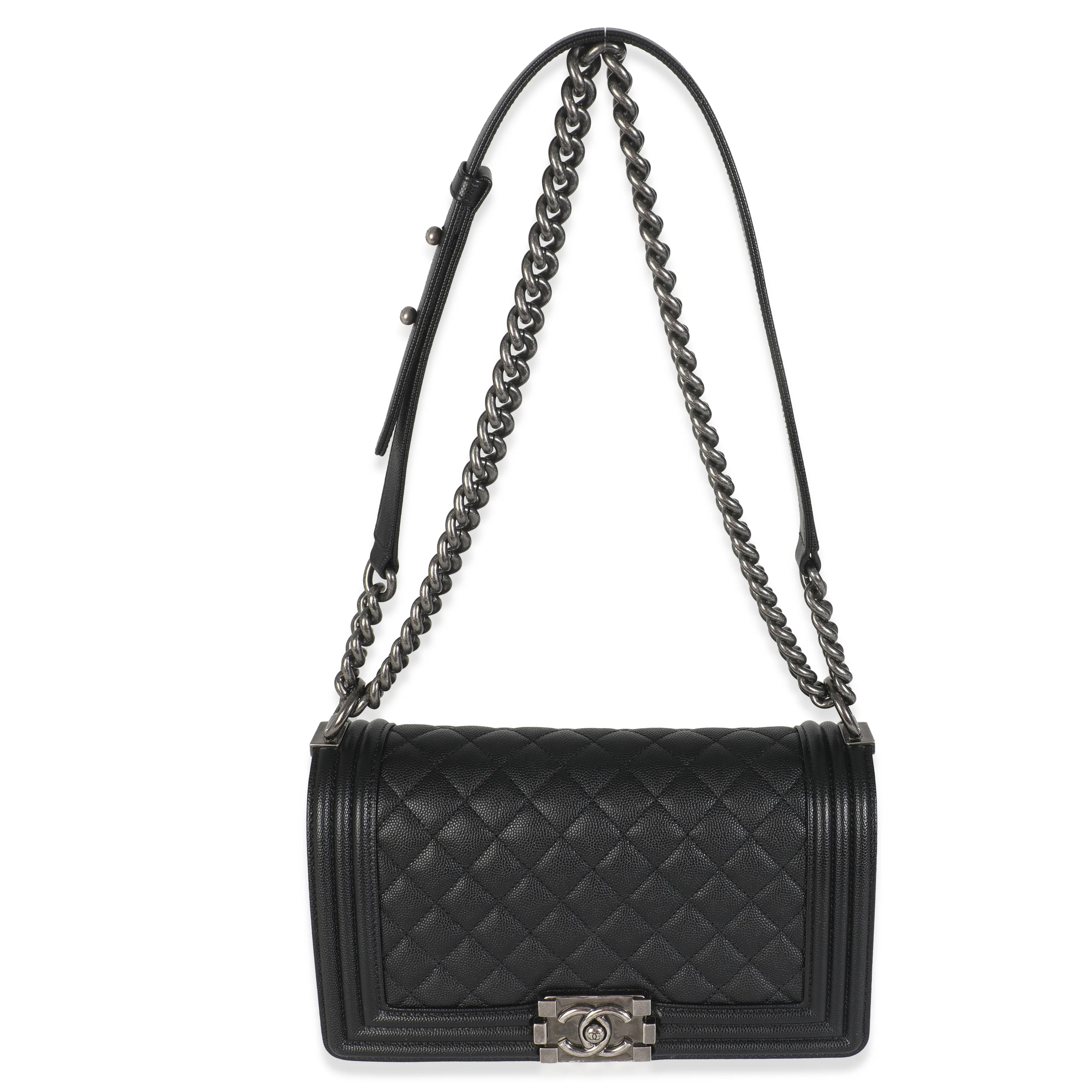 Black Quilted Caviar Medium Boy Handbag - Image 8
