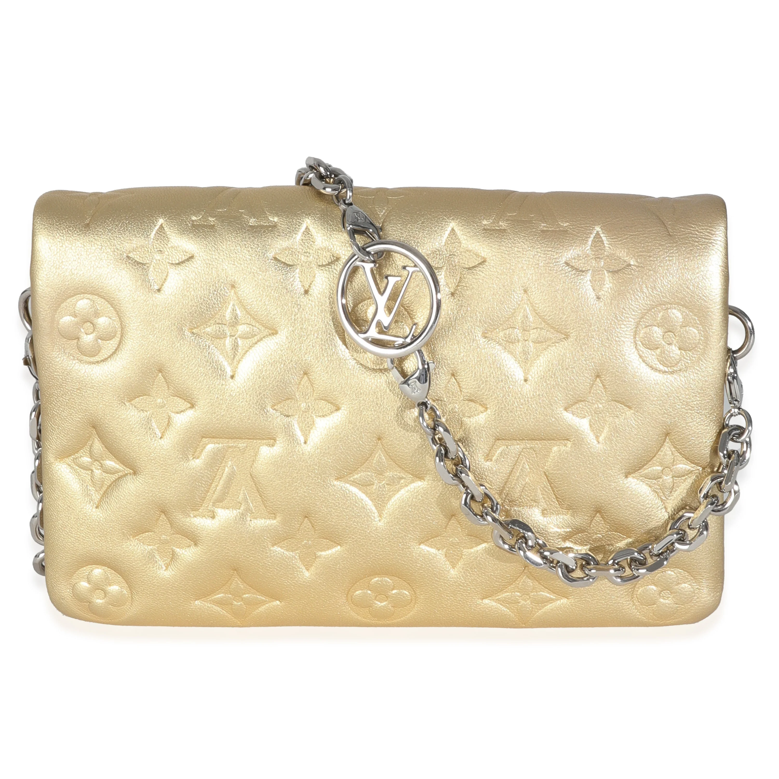 Gold Metallic Lambskin Embossed Monogram Pochette Coussin - Image 4
