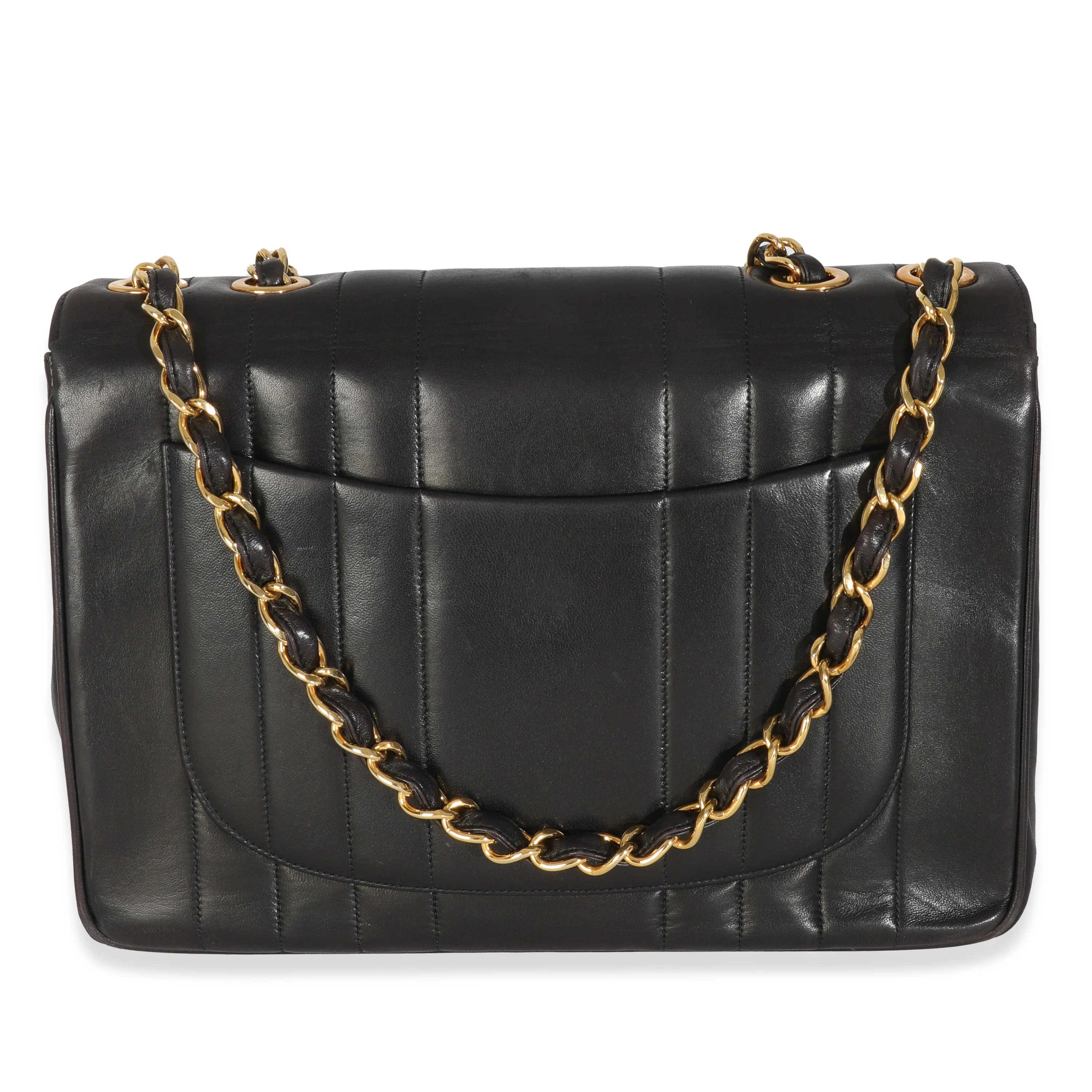 Vintage Black Lambskin Vertical Stitch Jumbo XL Flap Bag - Image 4