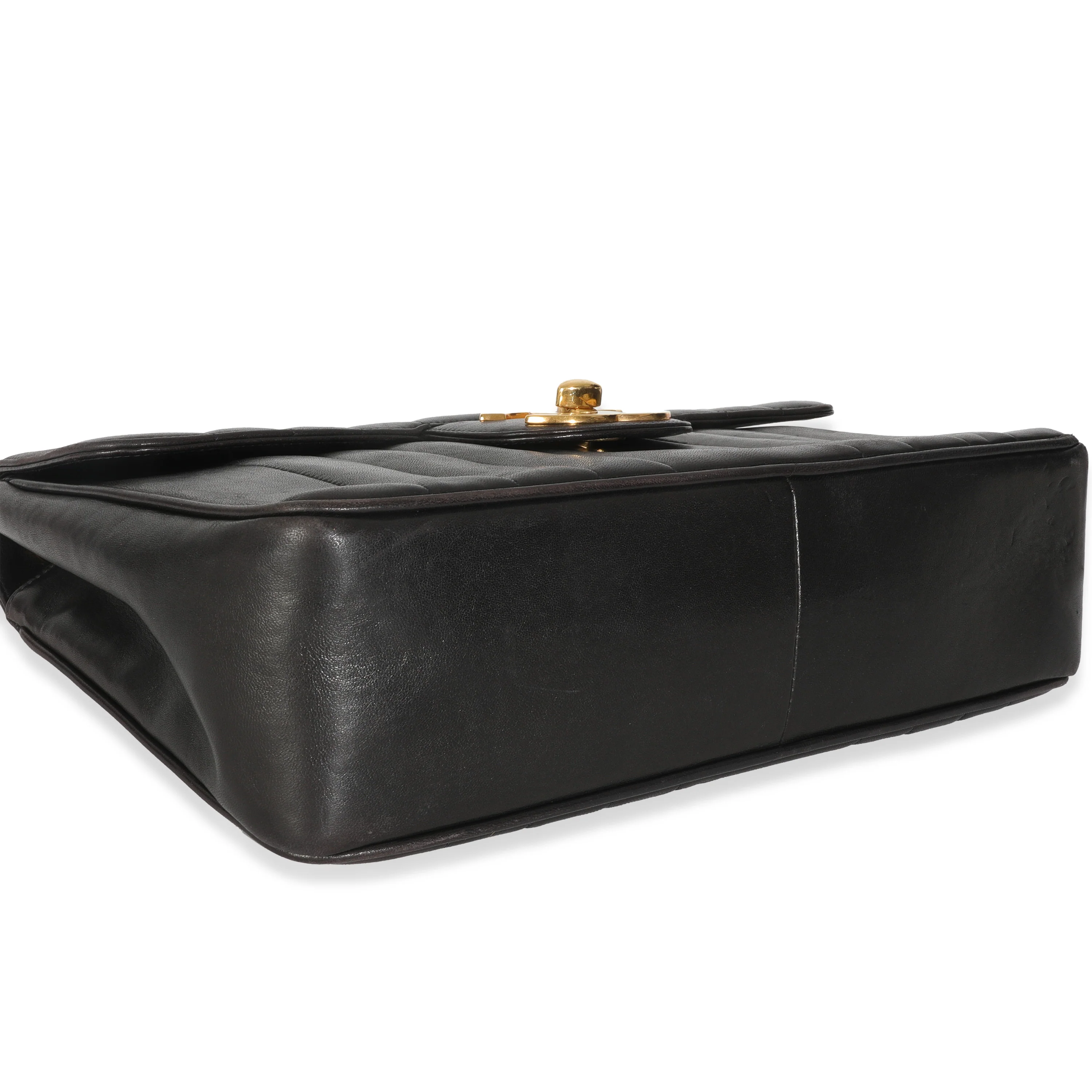 Vintage Black Lambskin Vertical Stitch Jumbo XL Flap Bag - Image 7