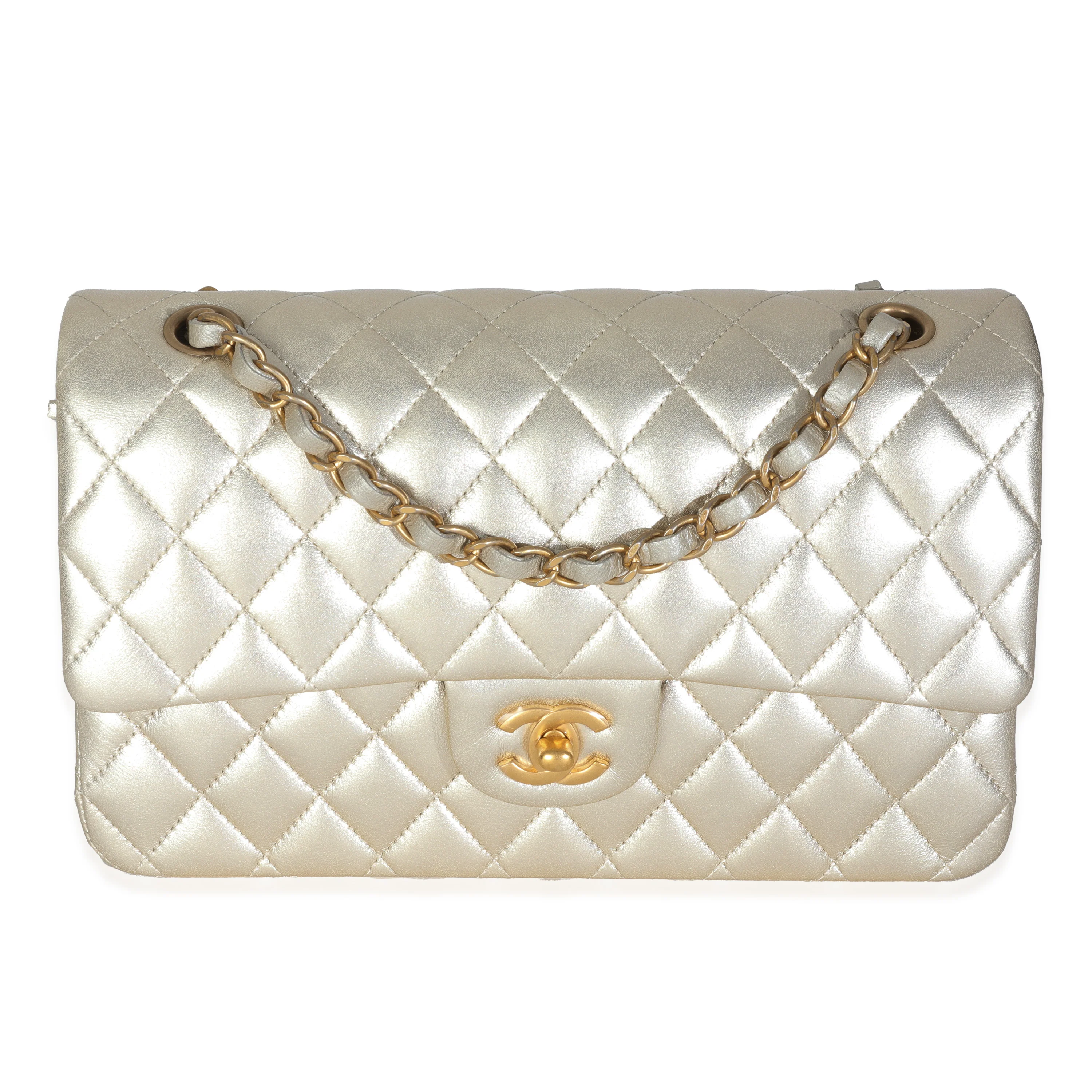 Gold Metallic Quilted Lambskin Medium Classic Double Flap Bag