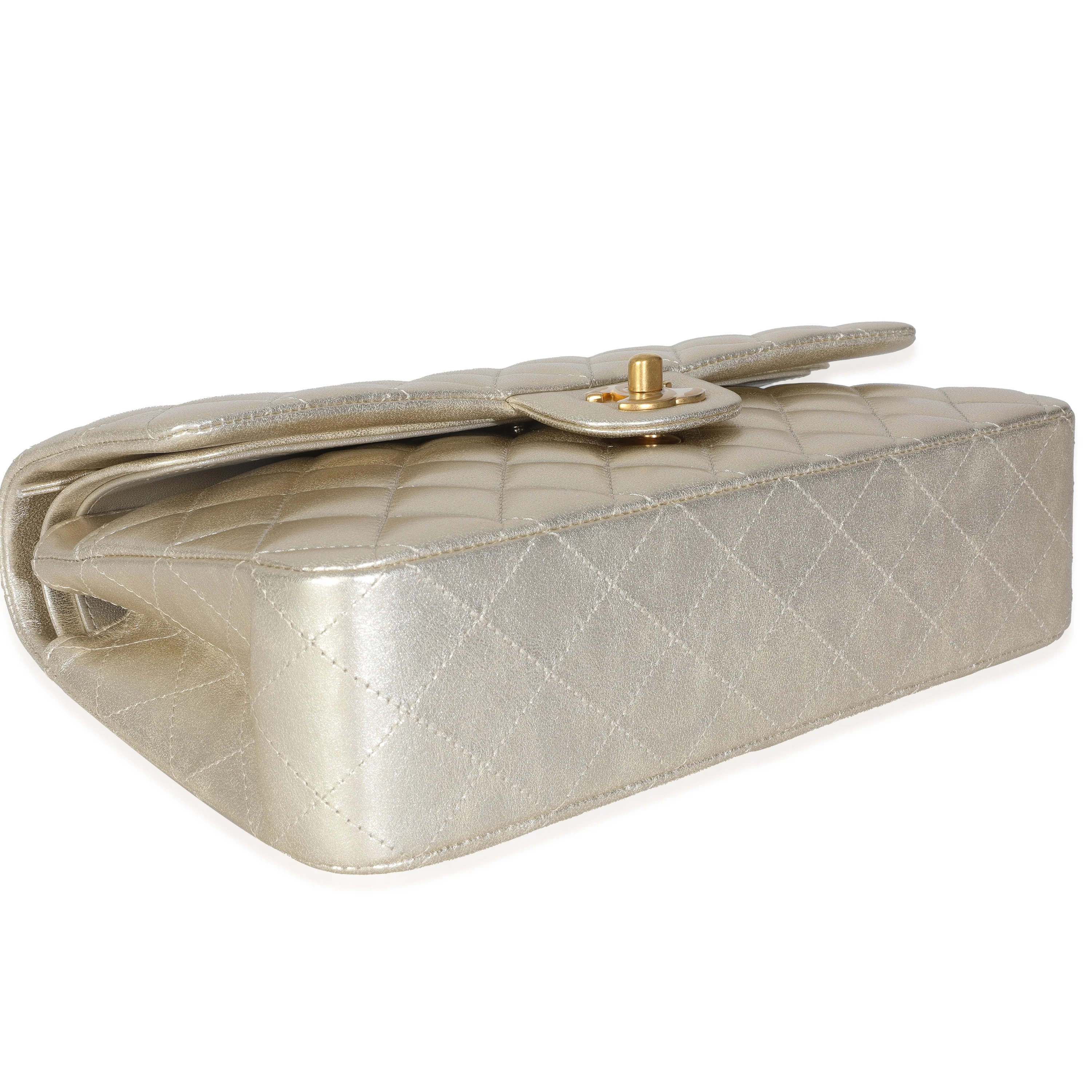 Gold Metallic Quilted Lambskin Medium Classic Double Flap Bag - Image 6