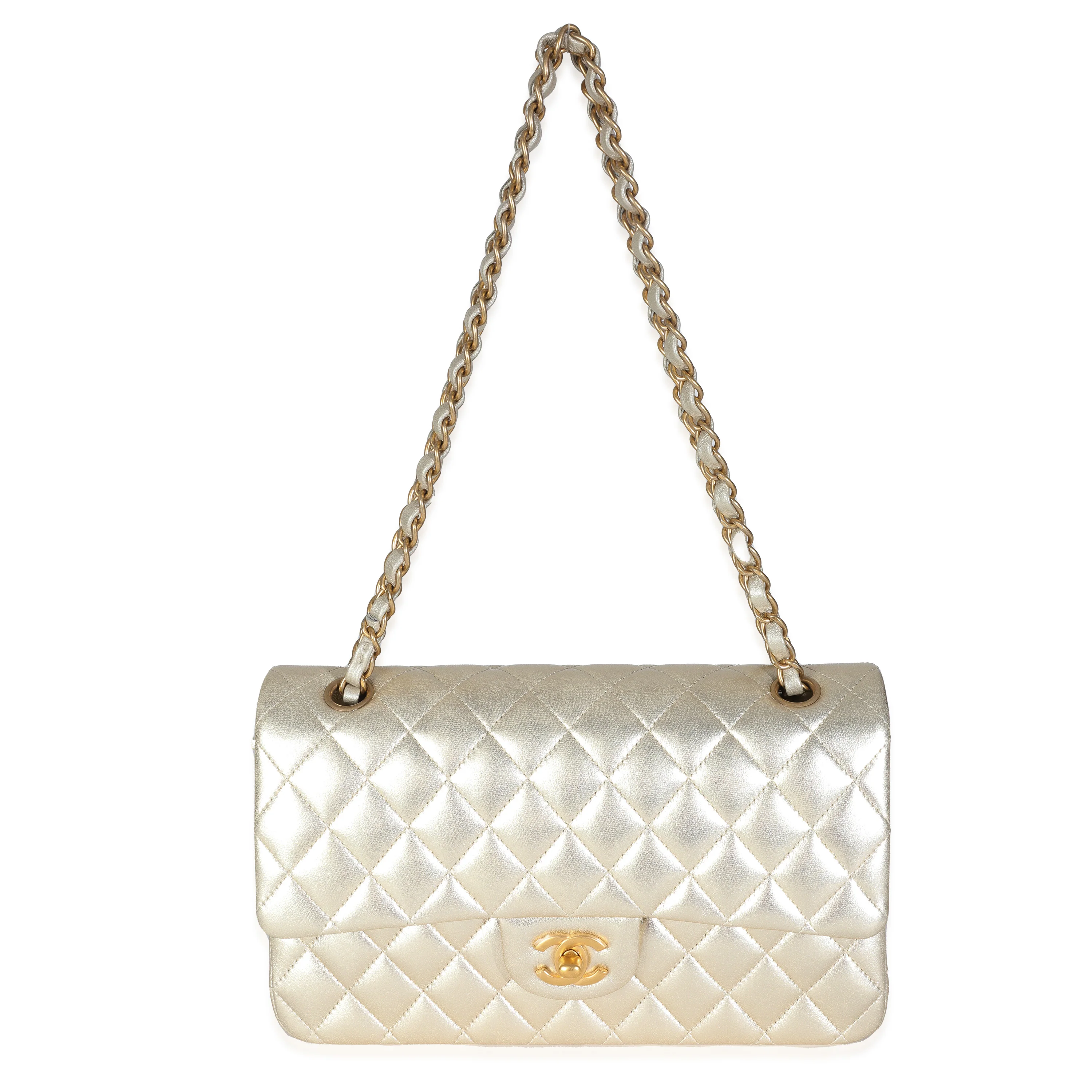 Gold Metallic Quilted Lambskin Medium Classic Double Flap Bag - Image 8