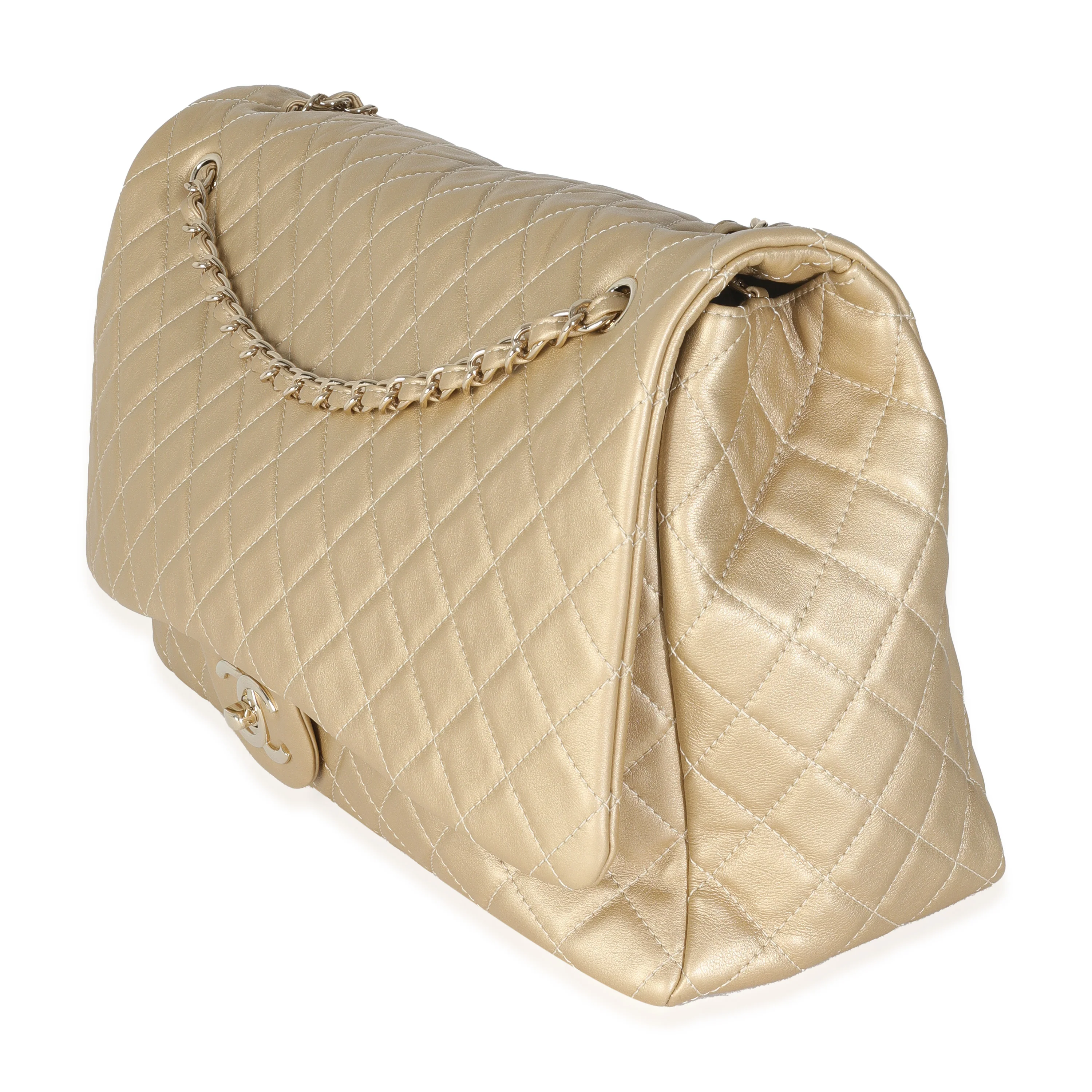 Gold Metallic Quilted Calfskin Airlines XXL Travel Flap Bag - Image 2