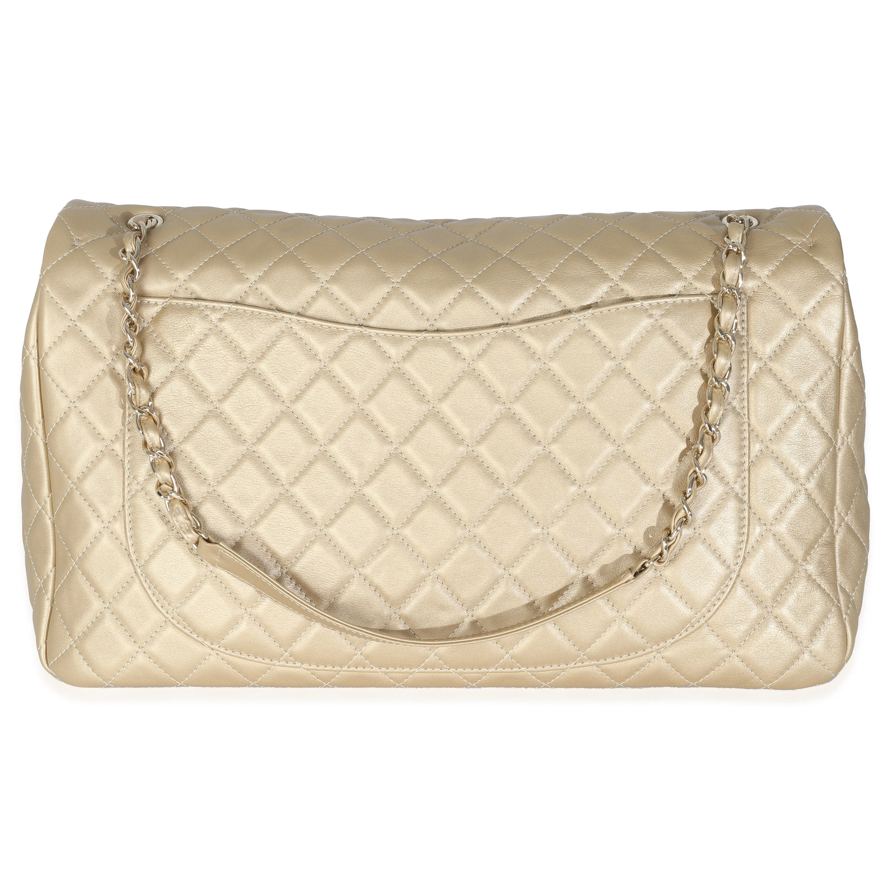 Gold Metallic Quilted Calfskin Airlines XXL Travel Flap Bag - Image 4