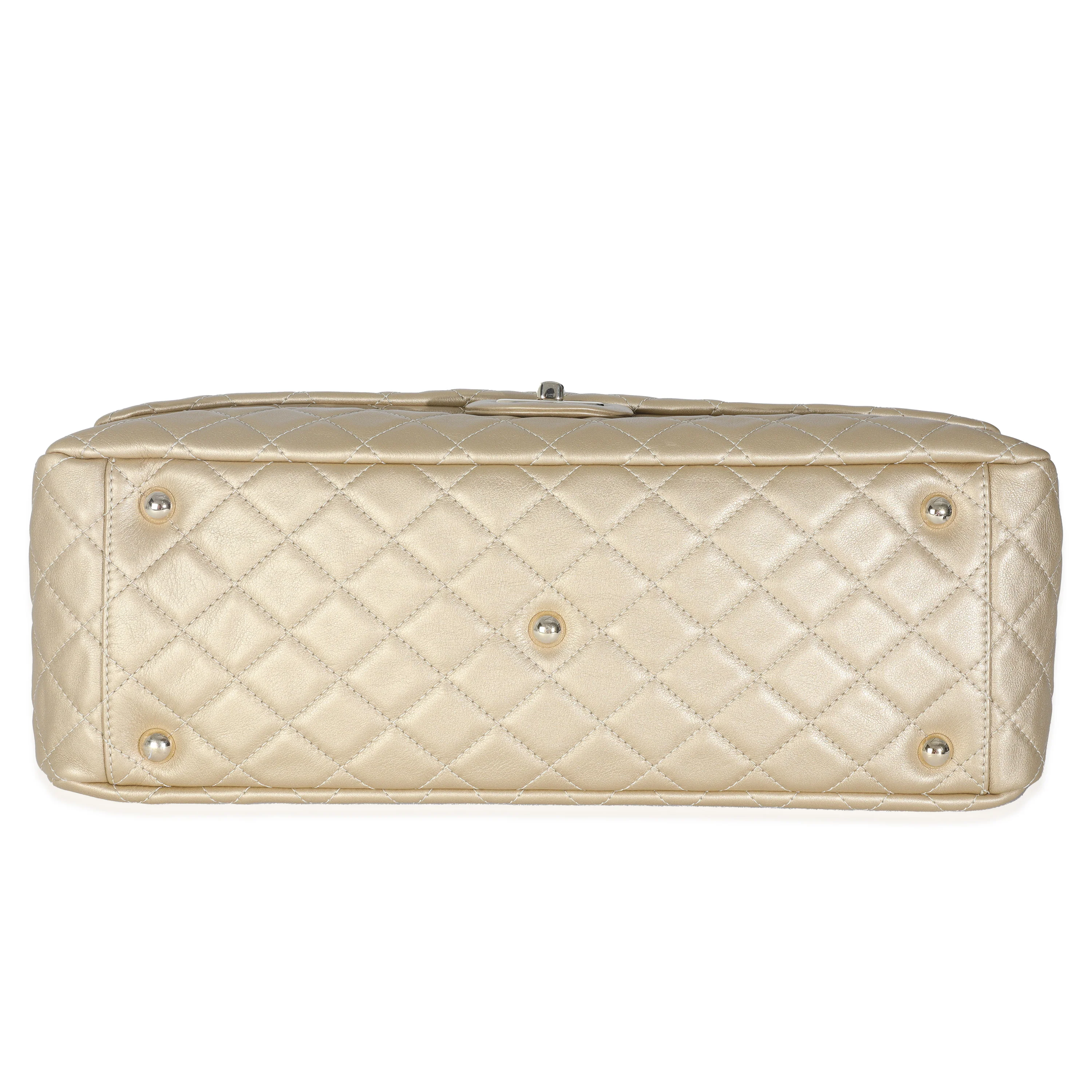 Gold Metallic Quilted Calfskin Airlines XXL Travel Flap Bag - Image 5