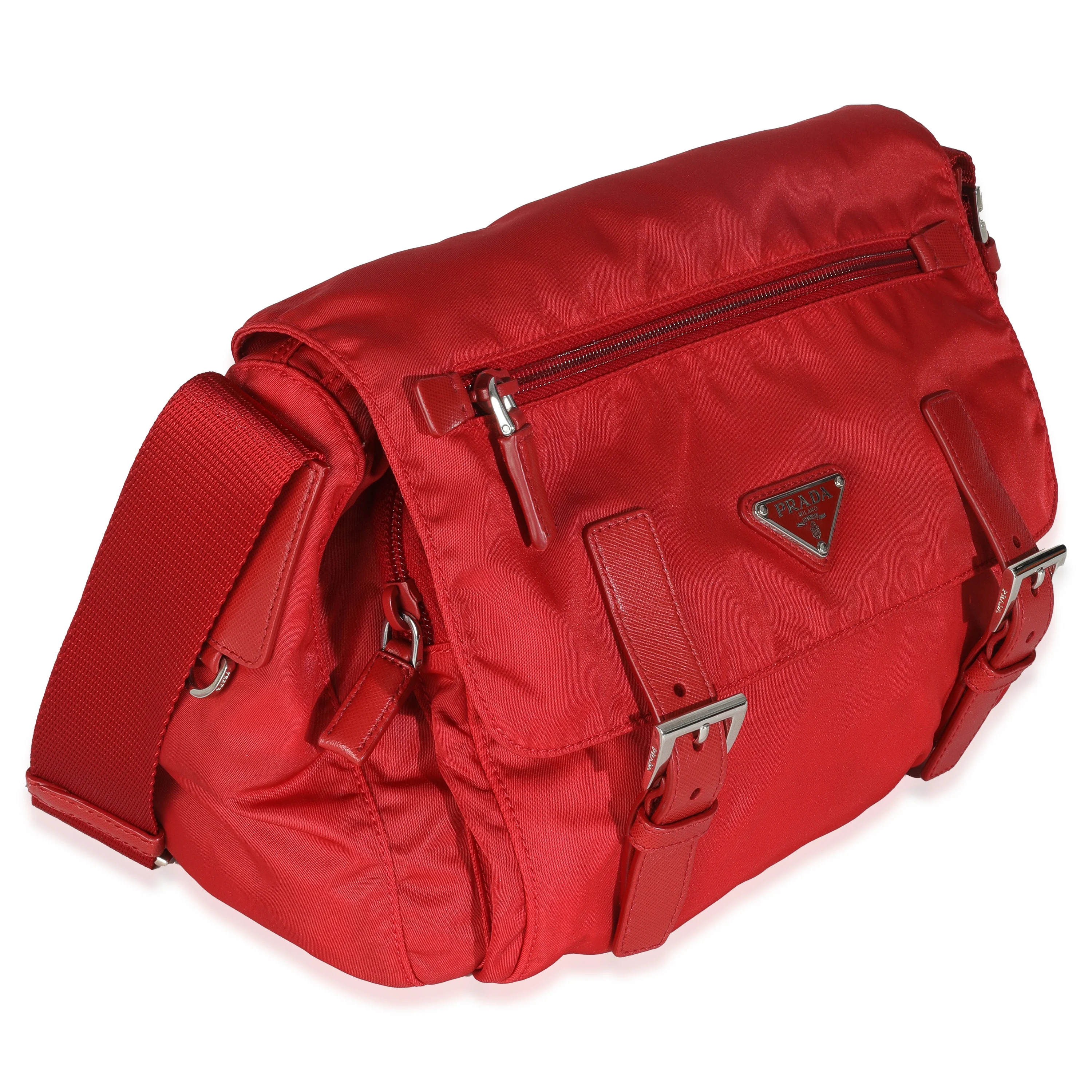 Red Tessuto Nylon Saffiano Small Buckle Messenger Bag - Image 3