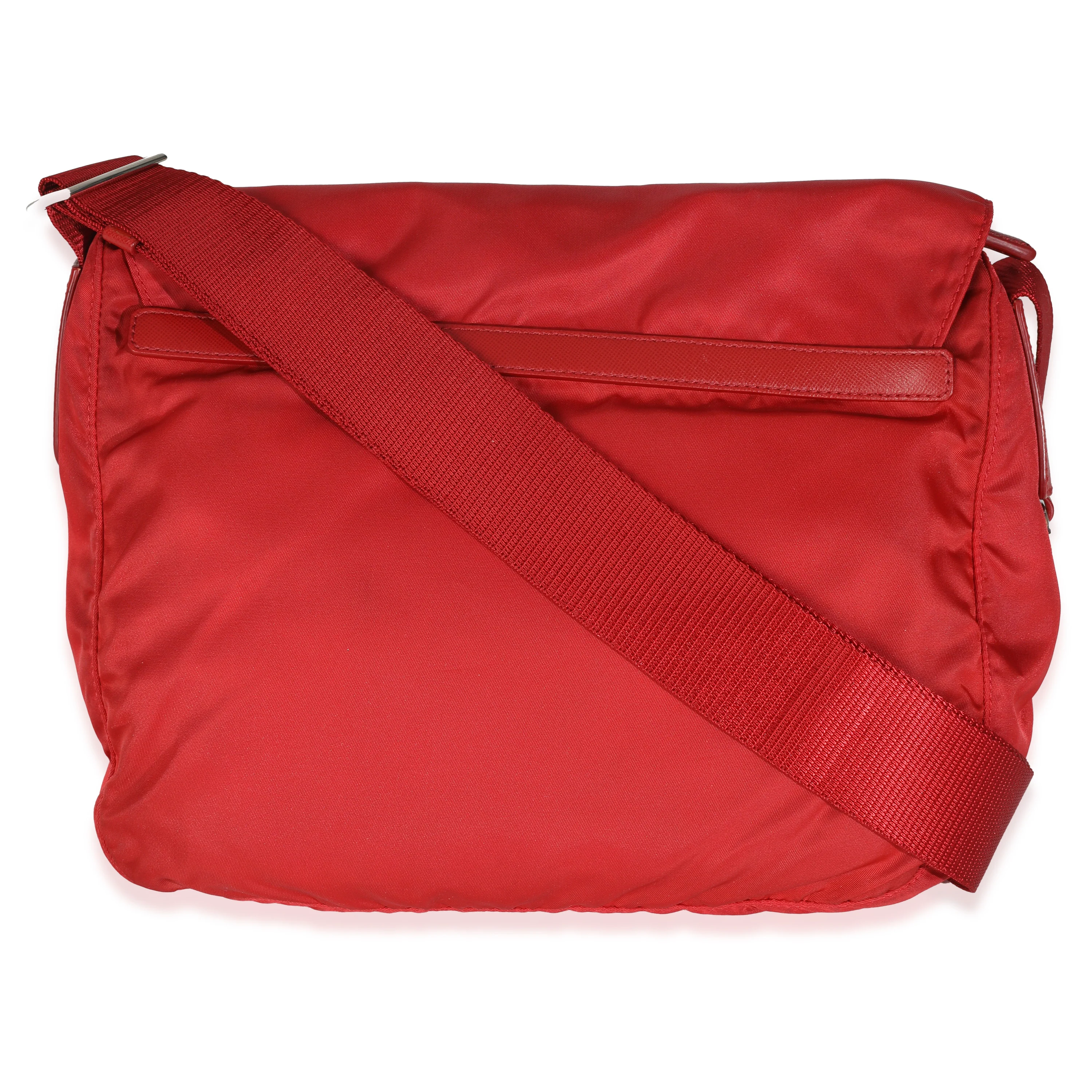 Red Tessuto Nylon Saffiano Small Buckle Messenger Bag - Image 4
