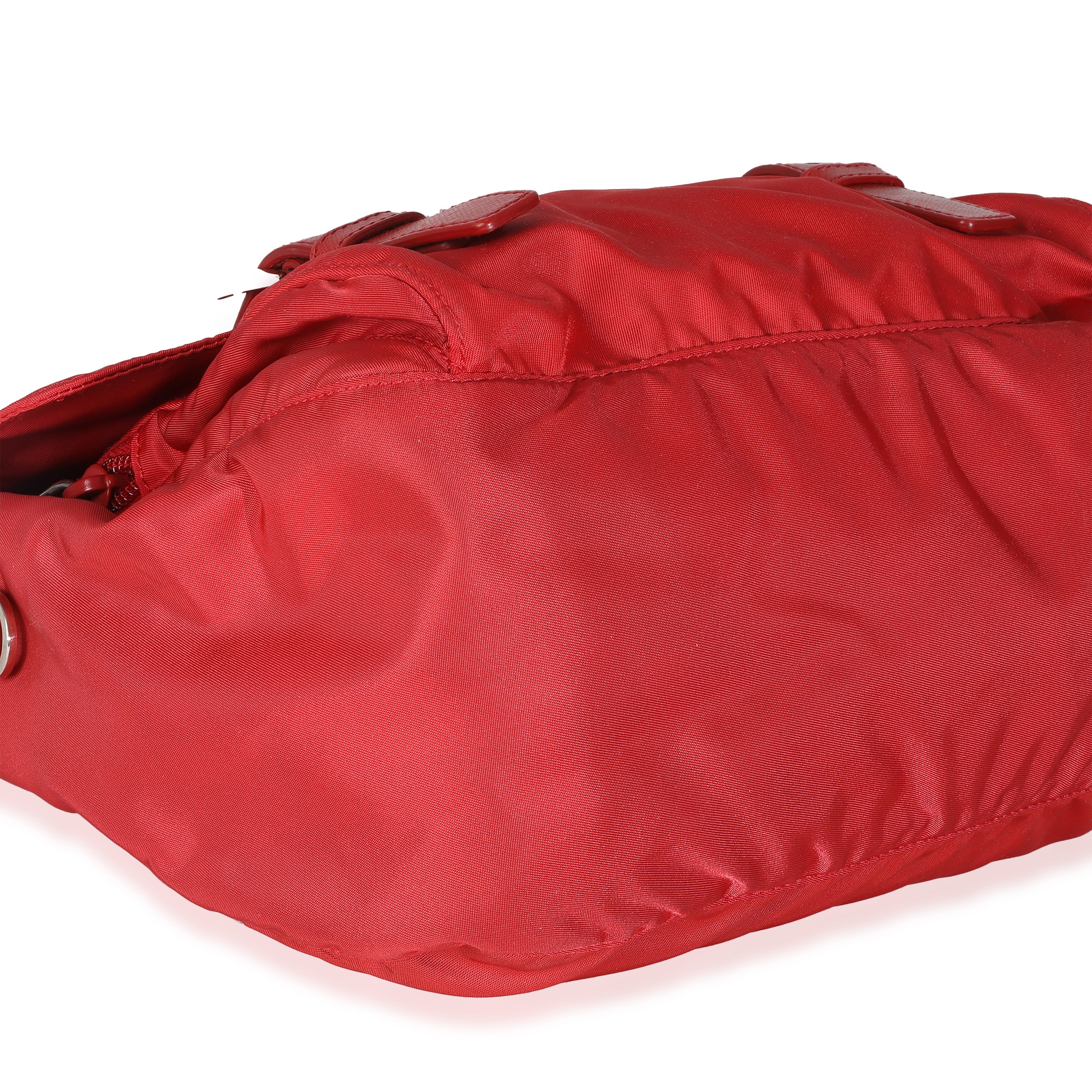 Red Tessuto Nylon Saffiano Small Buckle Messenger Bag - Image 6