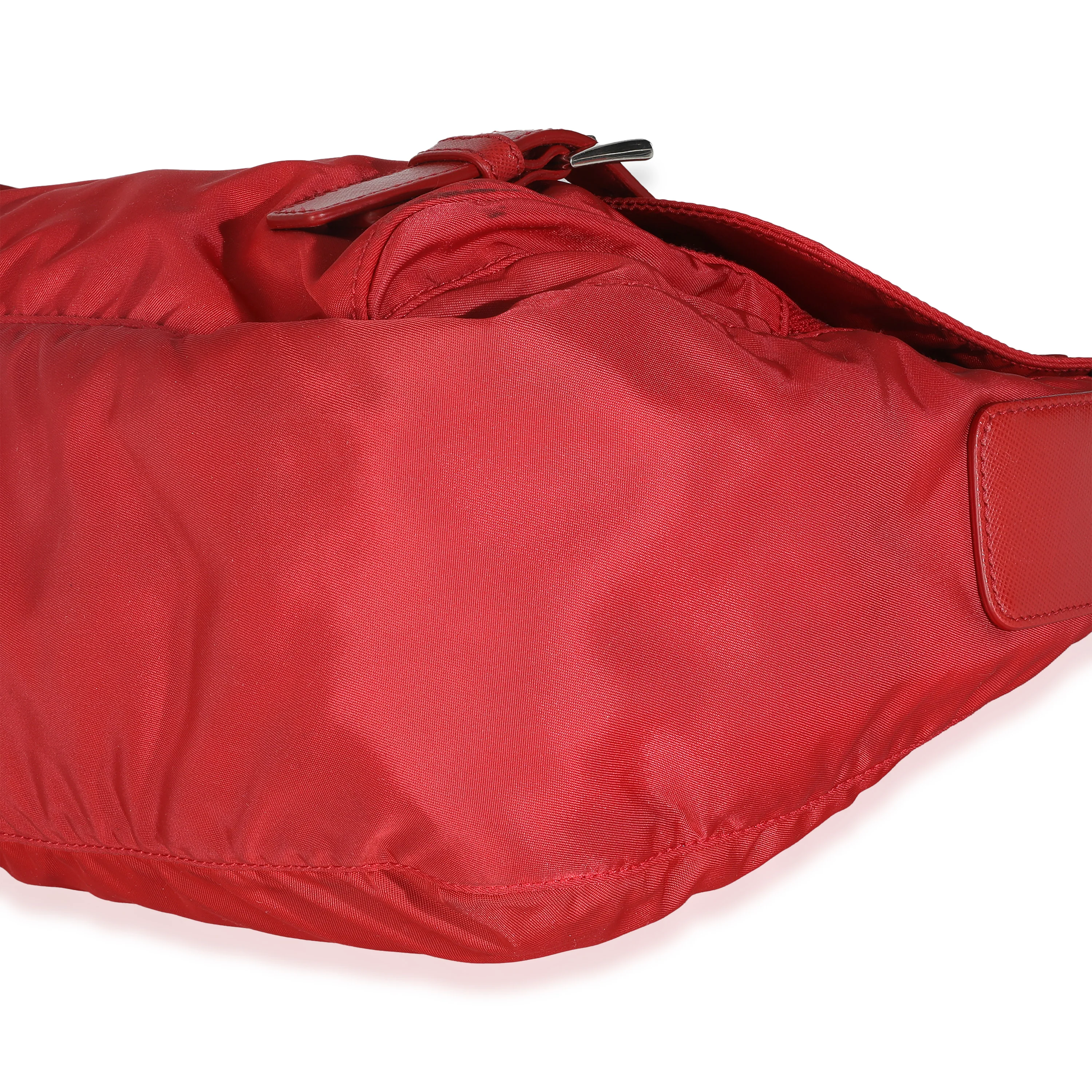 Red Tessuto Nylon Saffiano Small Buckle Messenger Bag - Image 7