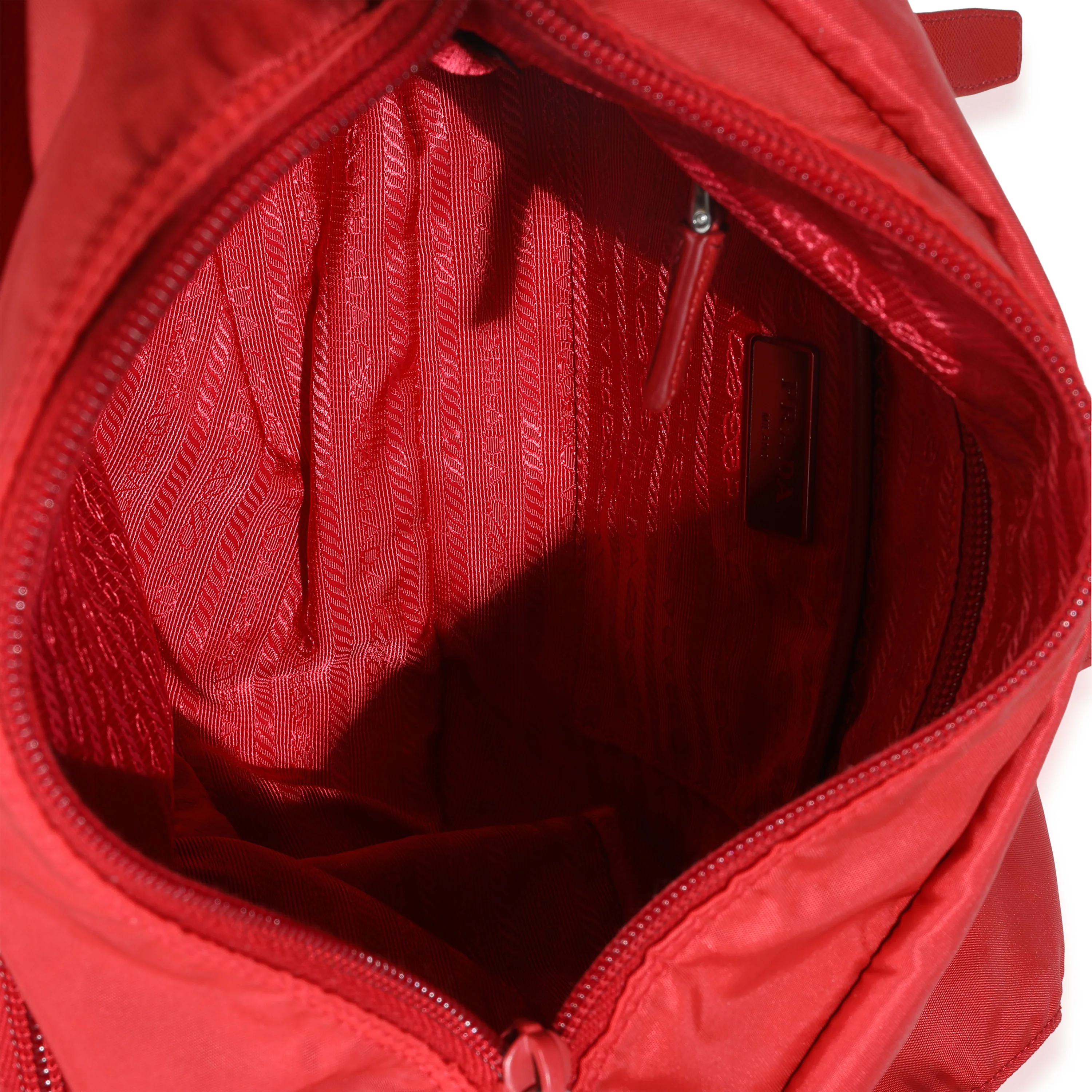 Red Tessuto Nylon Saffiano Small Buckle Messenger Bag - Image 9