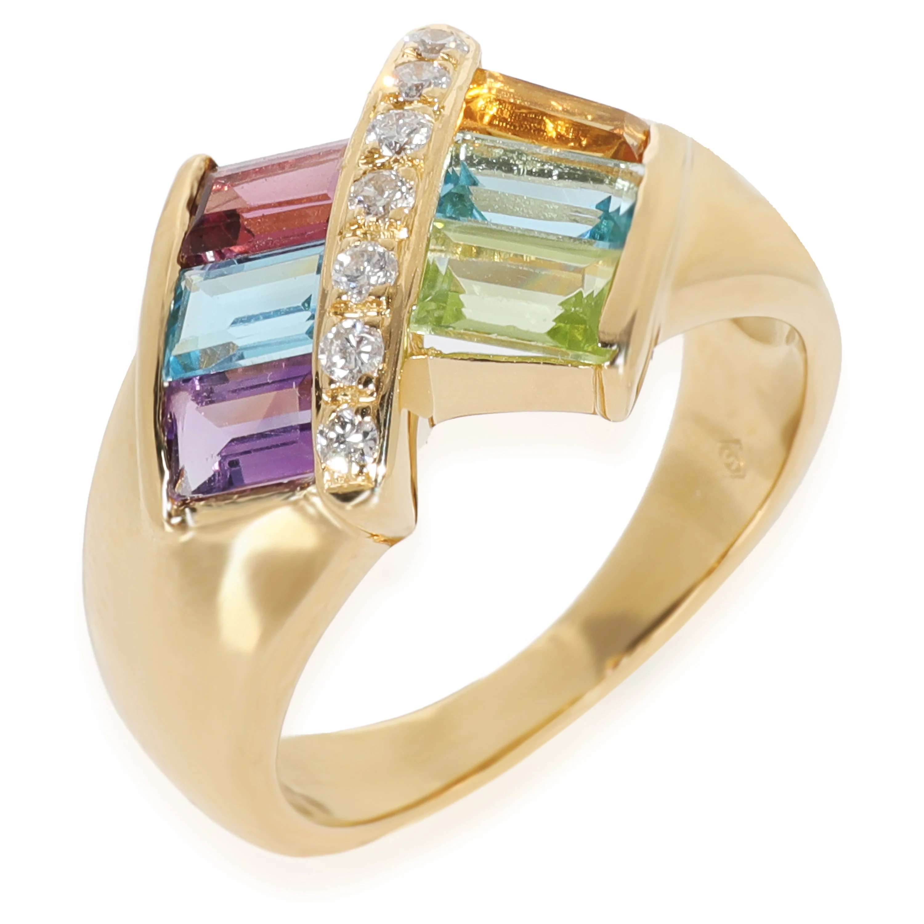 Yellow Gold Diamond Rainbow Gemstone Ring - Image 3