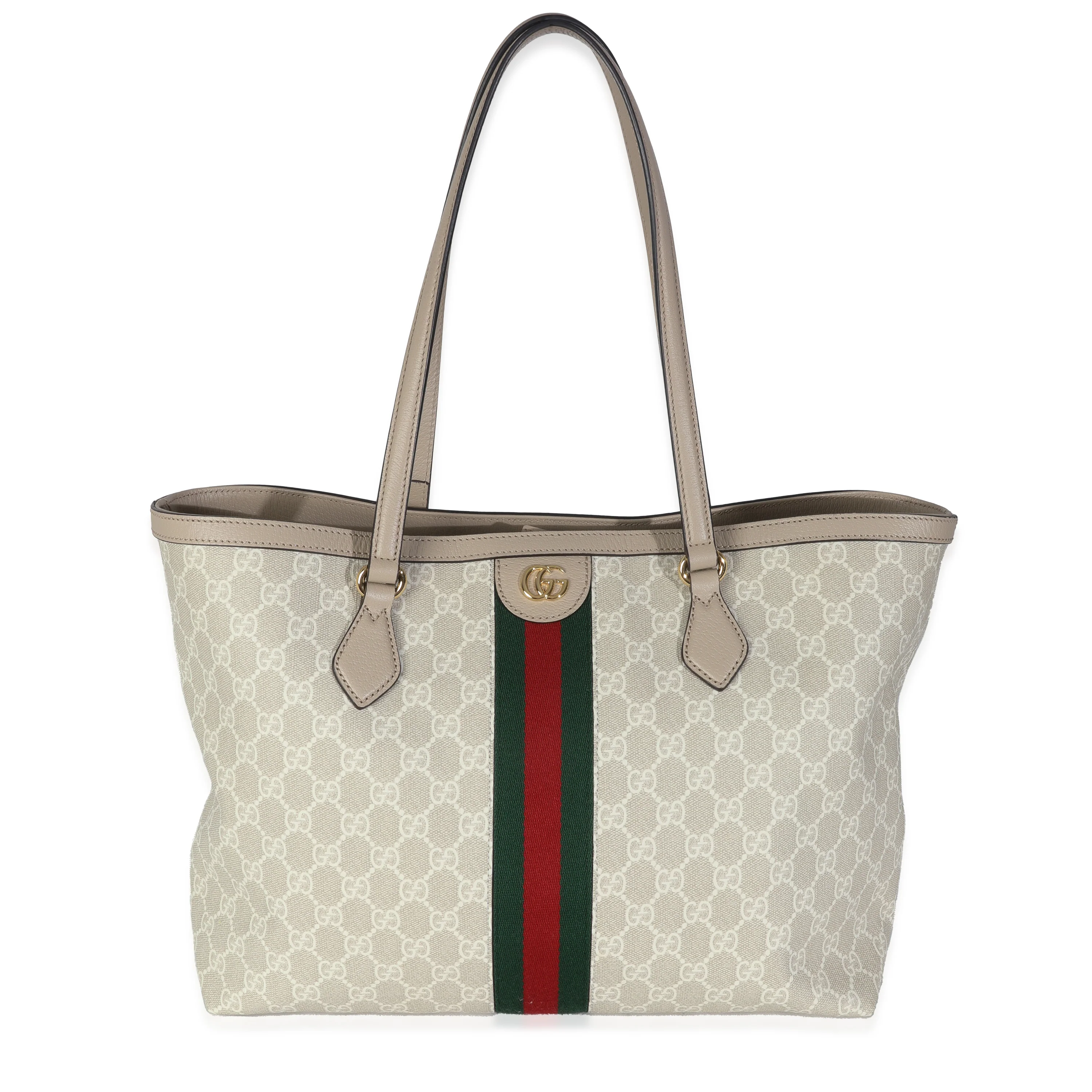 White GG Supreme Monogram Dollar Calfskin Web Medium Ophidia Shopping Tote