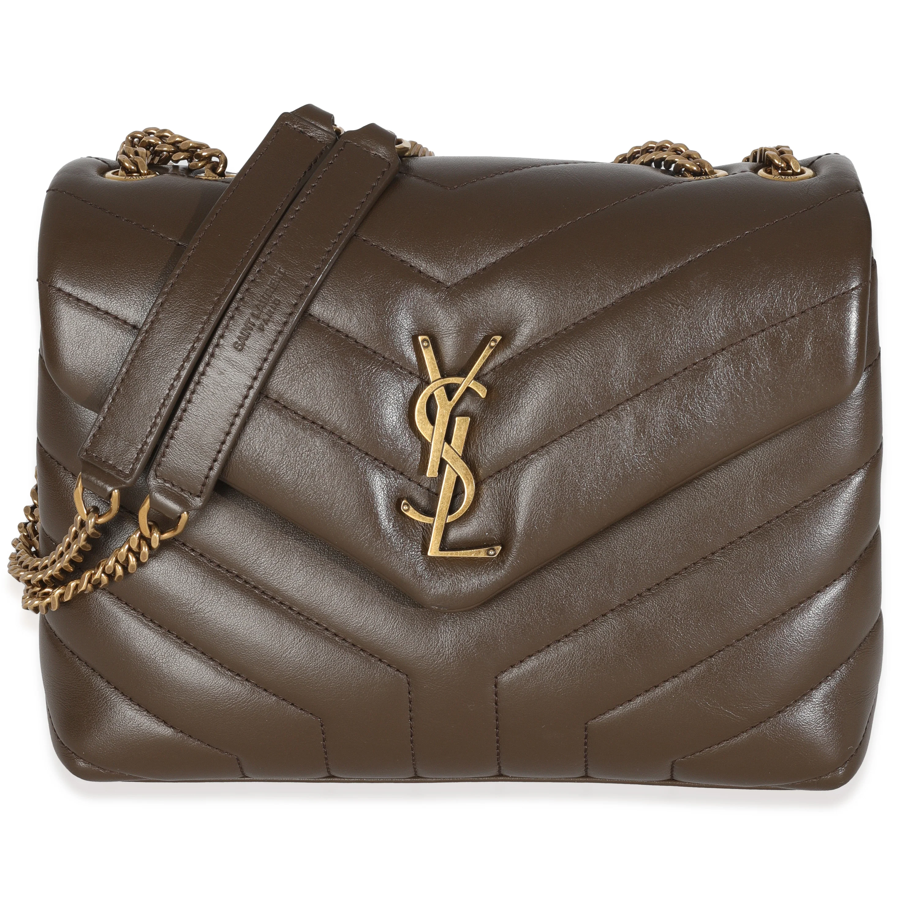 Dark Beige Calfskin Y Quilted Monogram Small Loulou Chain Satchel