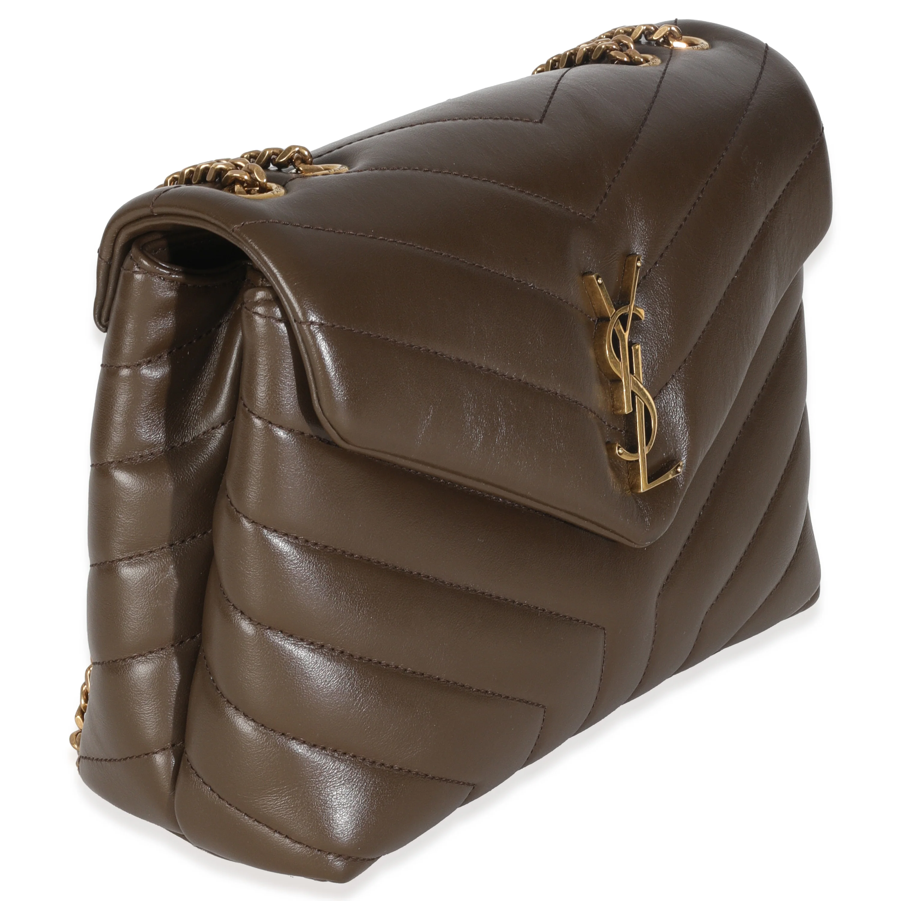 Dark Beige Calfskin Y Quilted Monogram Small Loulou Chain Satchel - Image 3