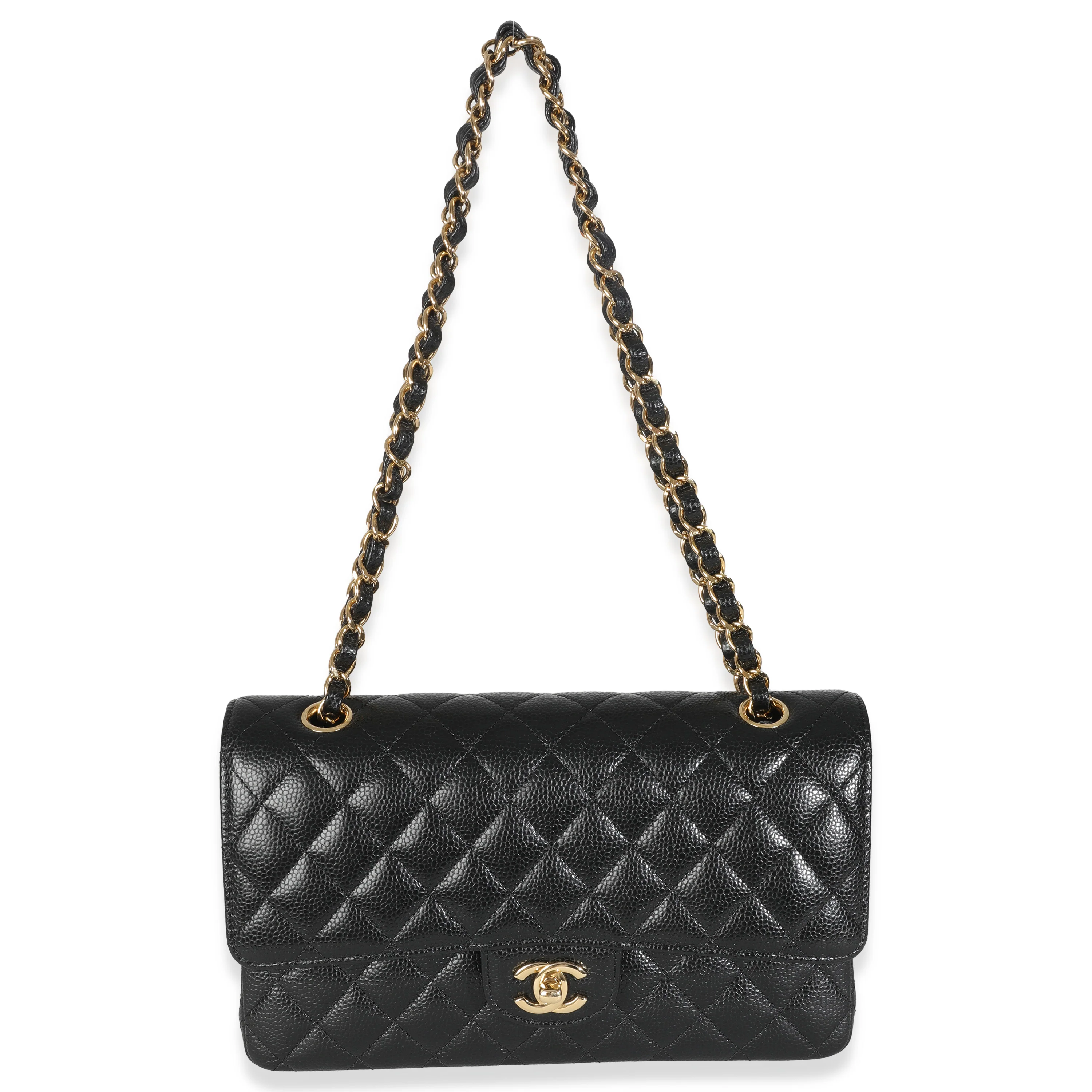Black Quilted Caviar Medium Classic Double Flap Handbag - Image 8