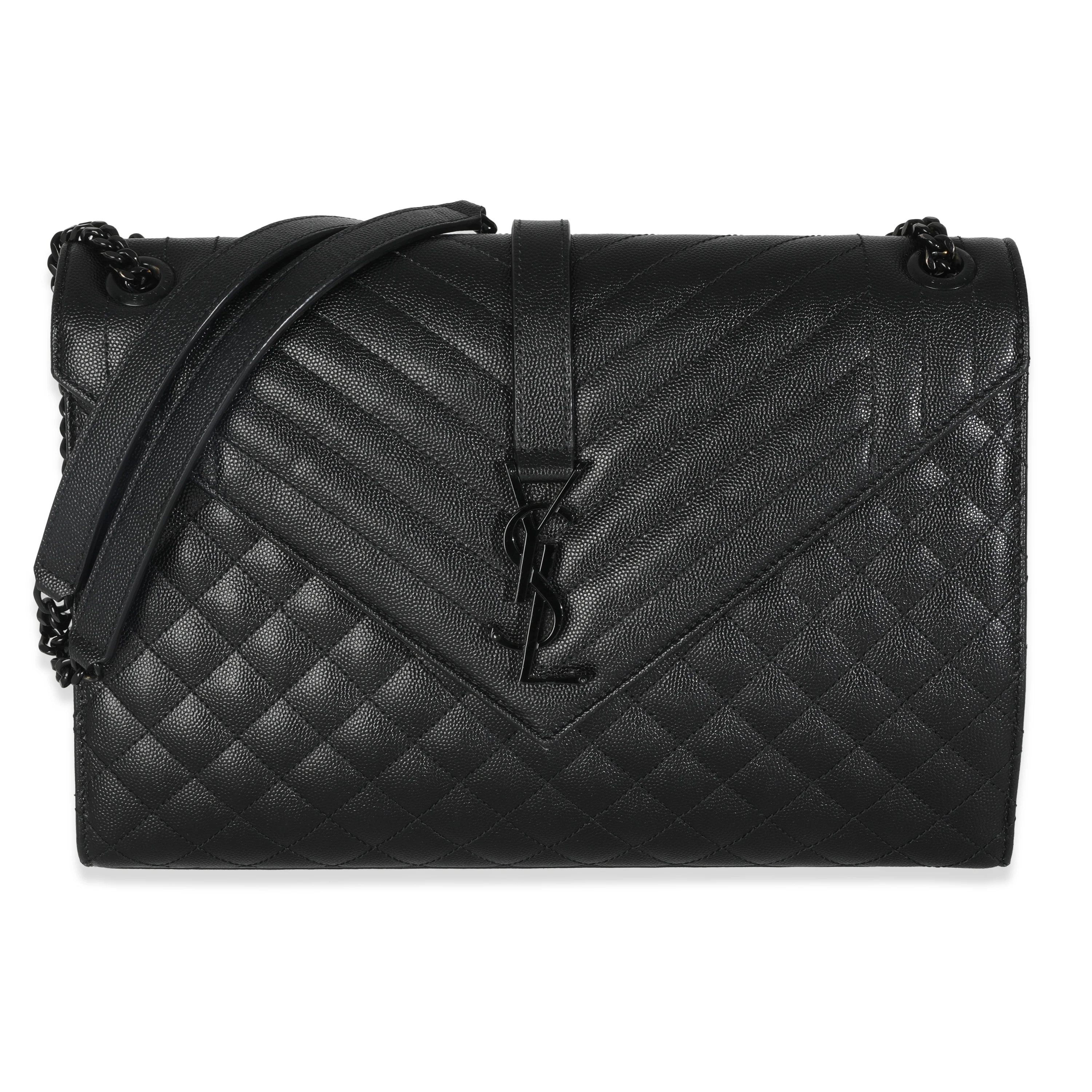 Black Grain De Poudre Monogram Quilted Large Envelope Satchel