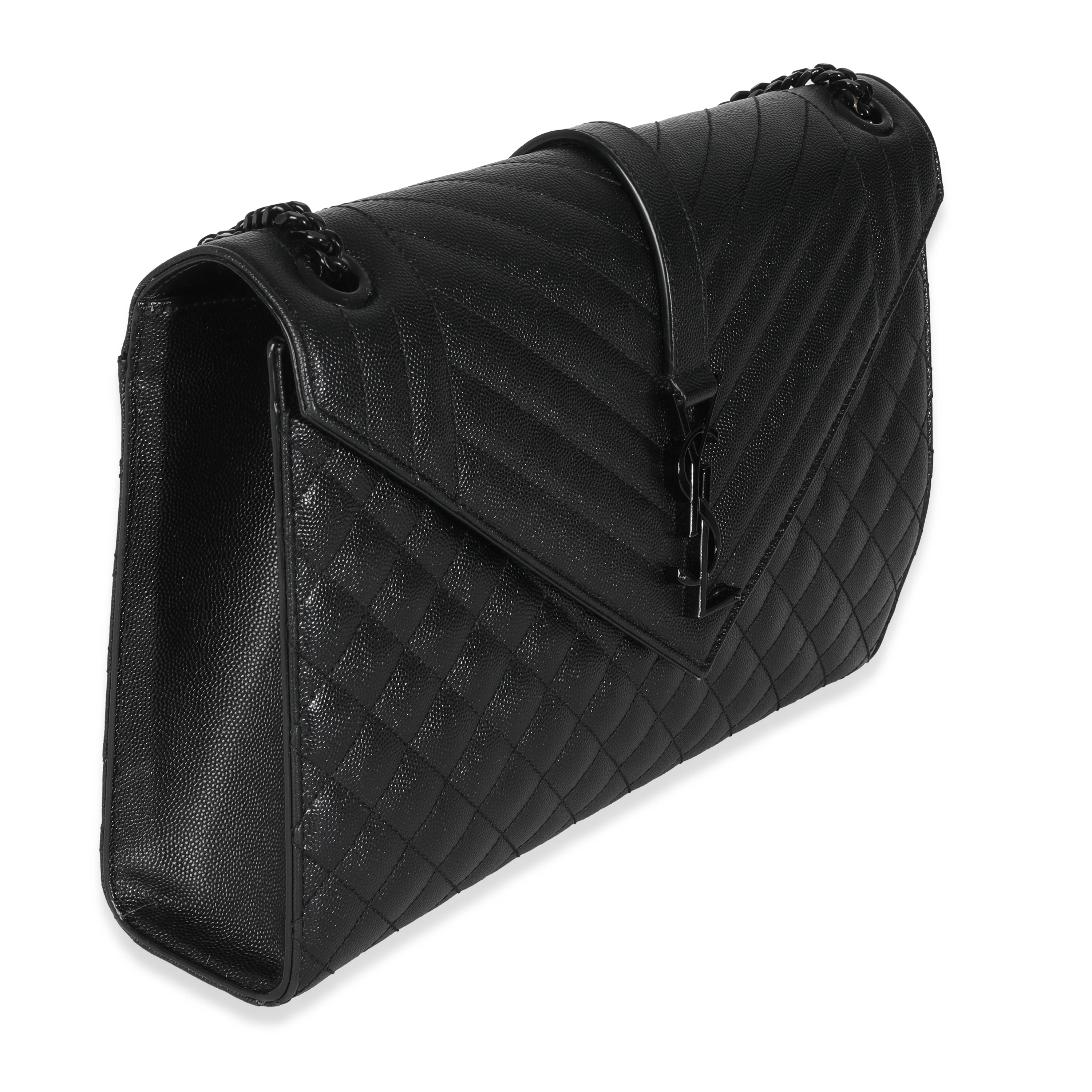 Black Grain De Poudre Monogram Quilted Large Envelope Satchel - Image 2