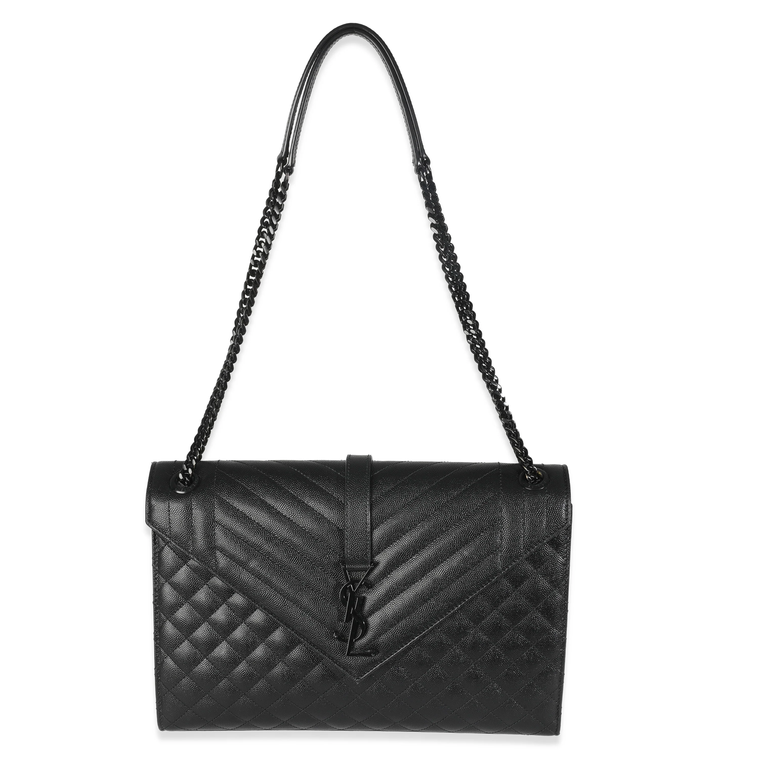 Black Grain De Poudre Monogram Quilted Large Envelope Satchel - Image 7