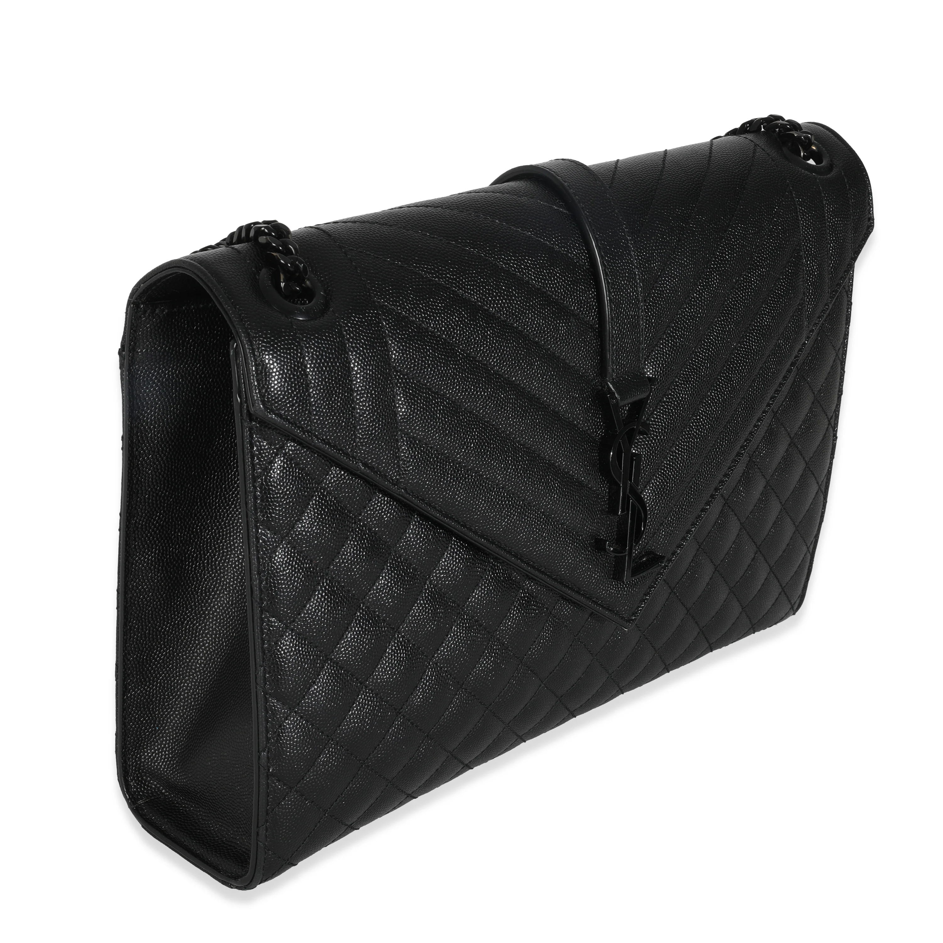 Black Grain De Poudre Monogram Quilted Large Envelope Satchel - Image 9