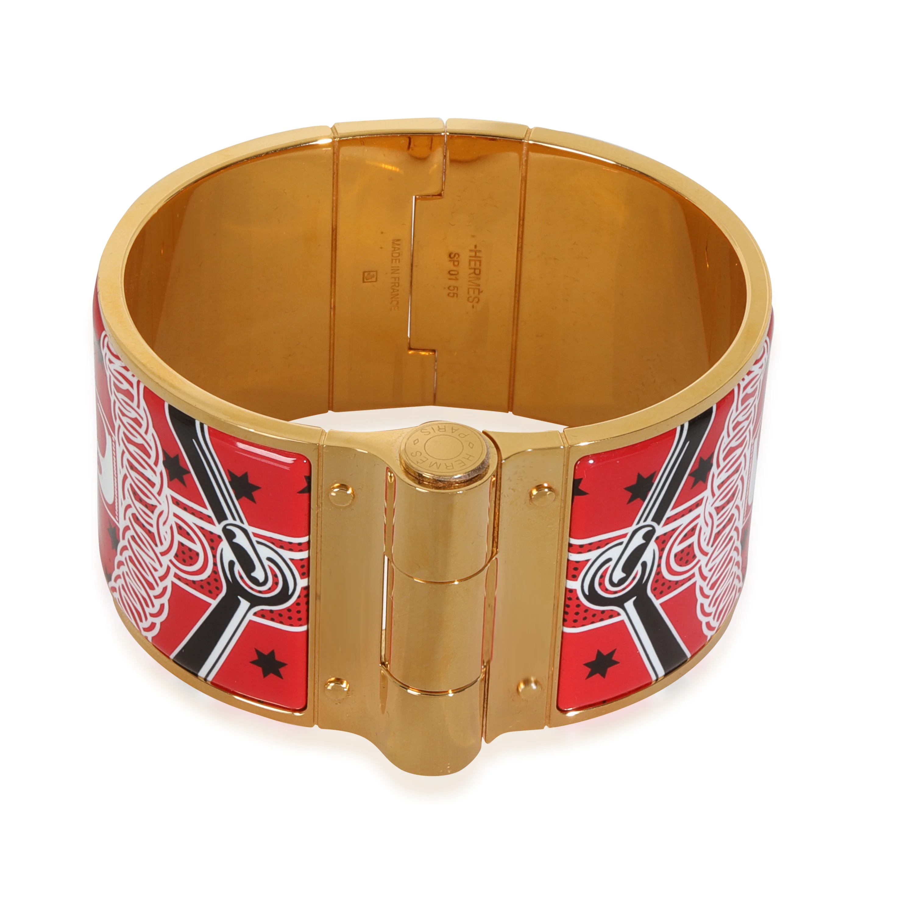 Gold-Plated Eperon dor Bandana Enamel Hinged Bracelet