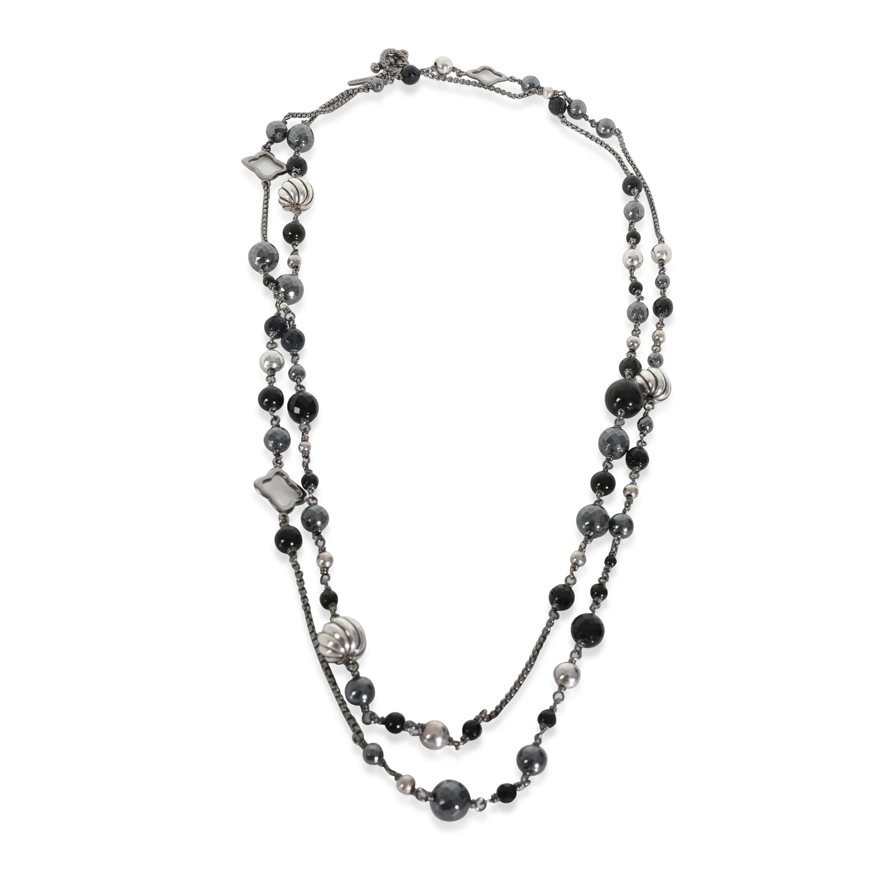 Sterling Silver Onyx and Hematite Quatrefoil Necklace - Image 2