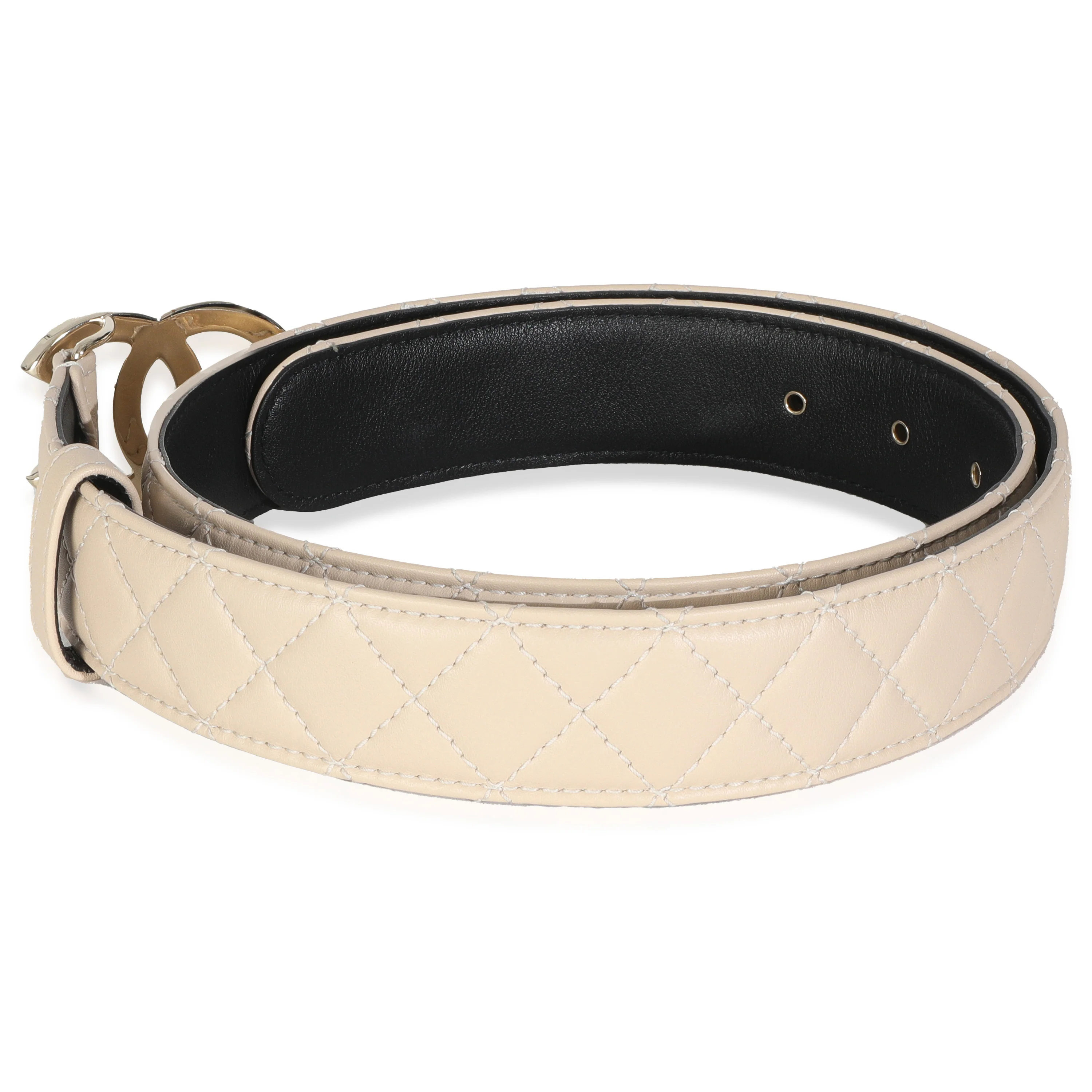 25P Beige Quilted Lambskin CC Buckle Belt 85/34 - Image 2