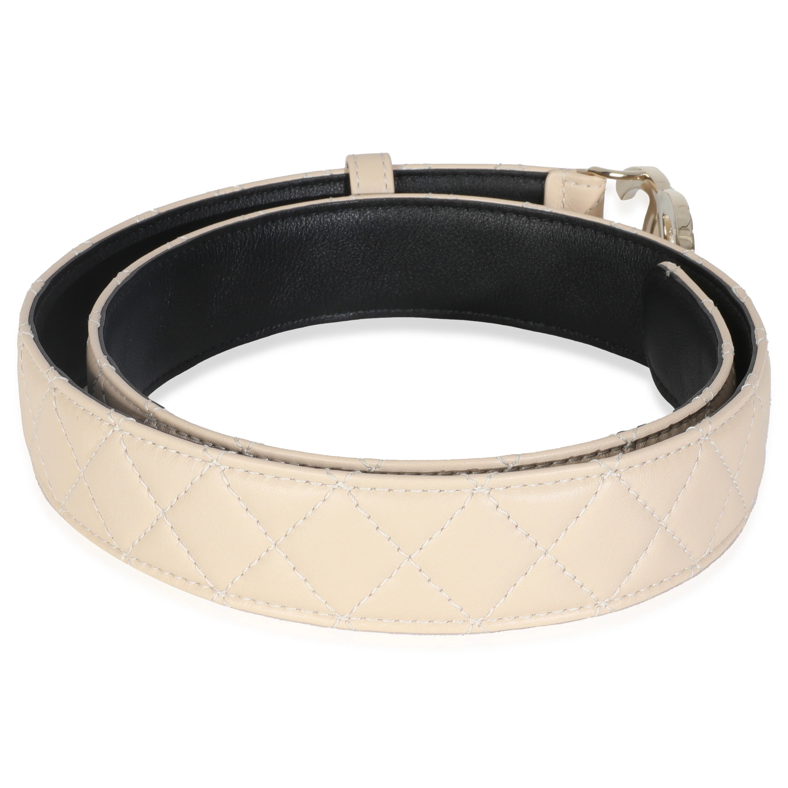 25P Beige Quilted Lambskin CC Buckle Belt 85/34 - Image 3