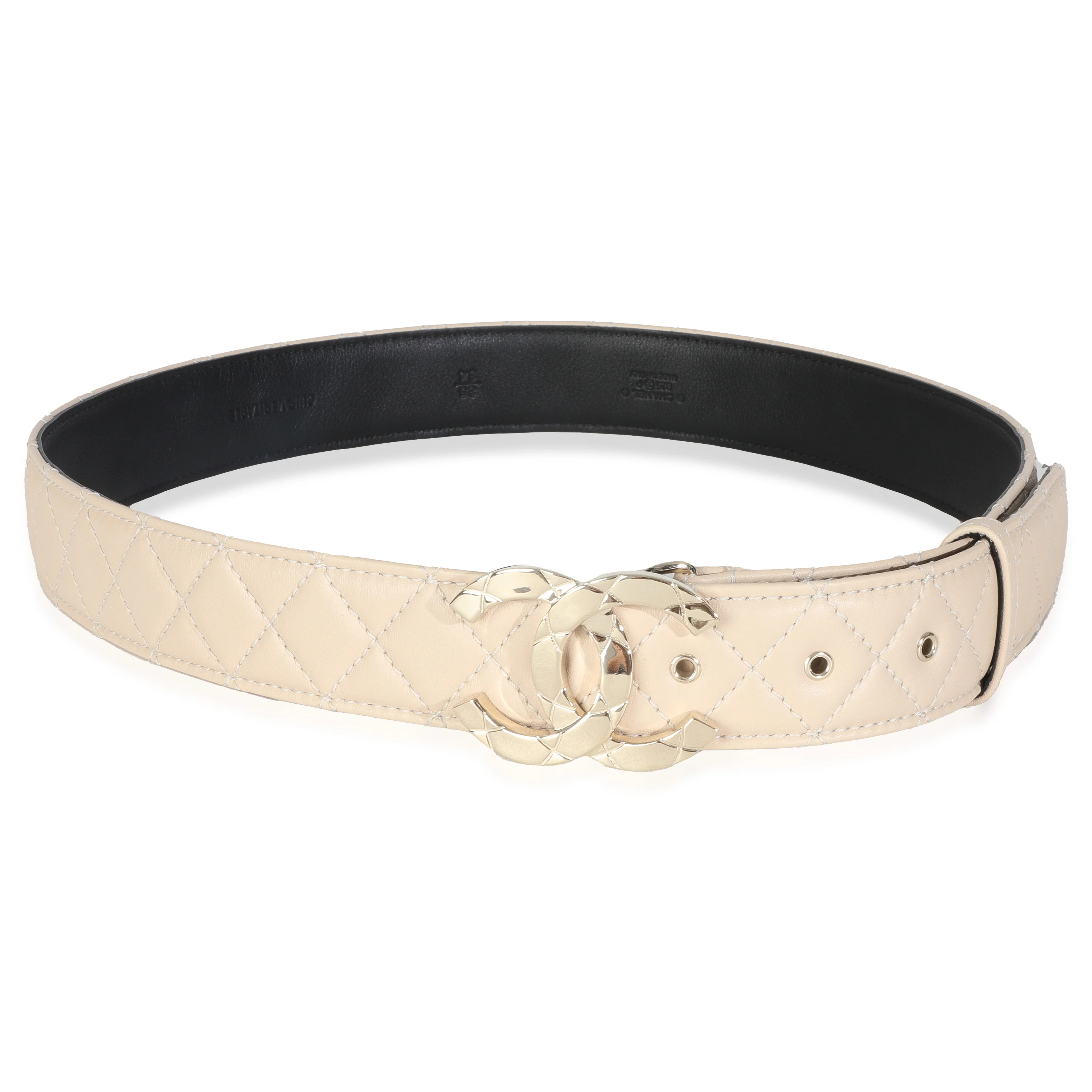 25P Beige Quilted Lambskin CC Buckle Belt 85/34 - Image 4