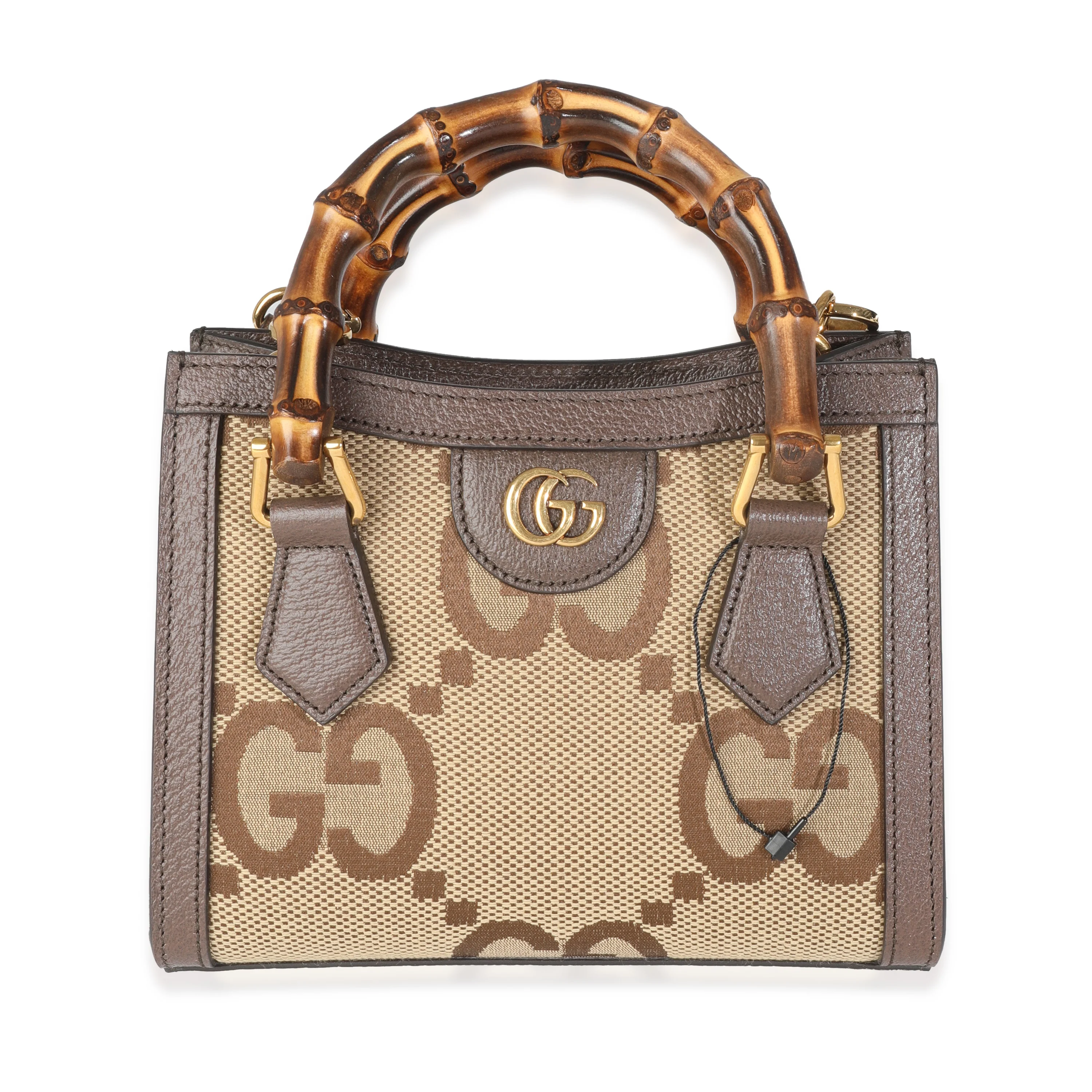 Brown Jumbo GG Textured Dollar Calfskin Mini Diana Tote