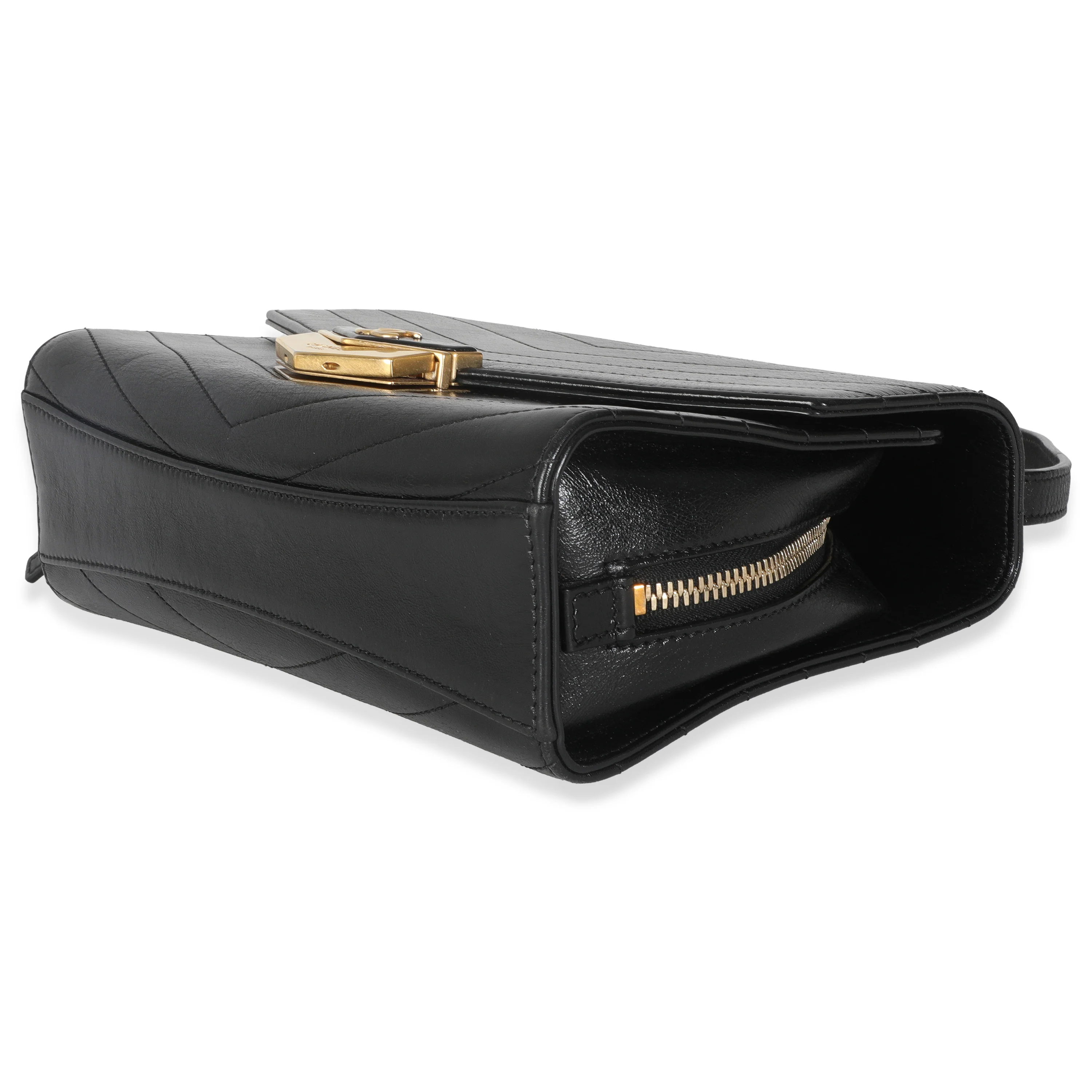 Black Chevron Quilted Calfskin Medal Flap Bag - Image 6