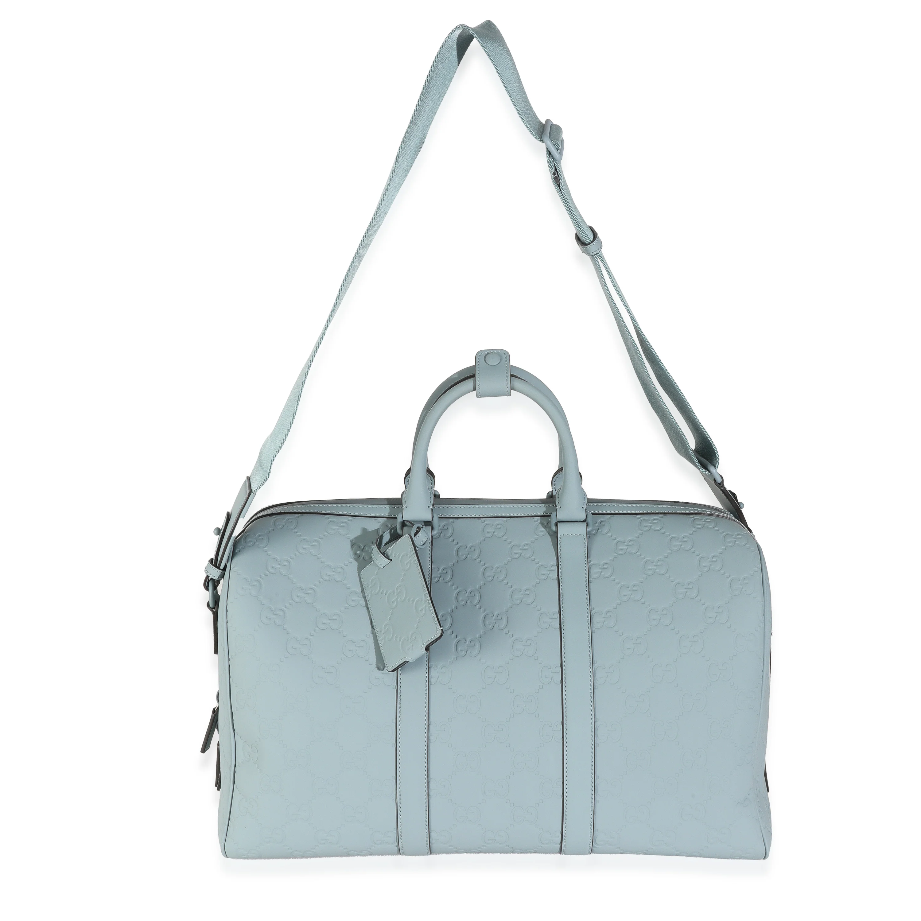 Light Blue Rubber Effect GG Embossed Large Duffle Bag - Image 6