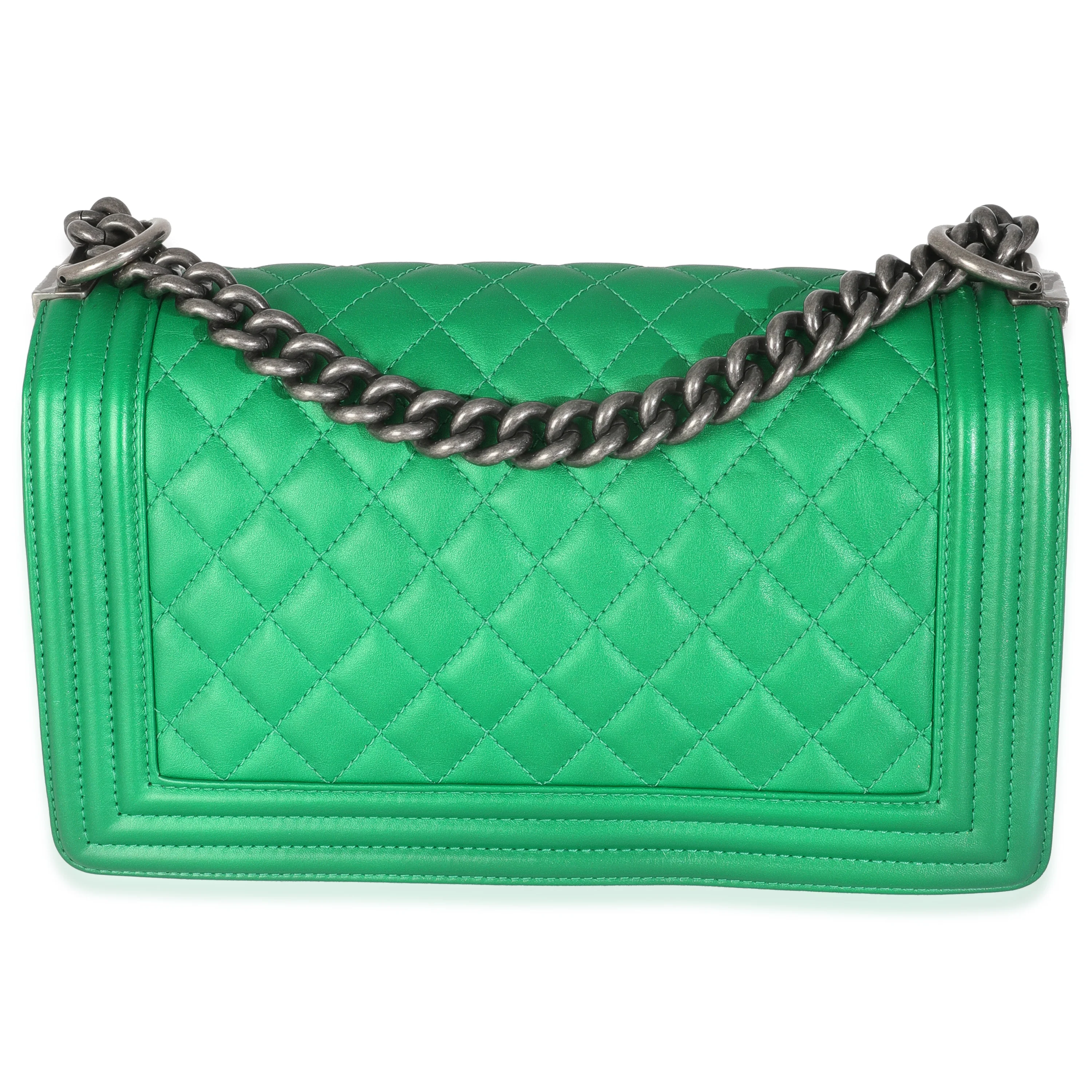 Green Quilted Lambskin Enamel CC Old Medium Boy Bag - Image 4