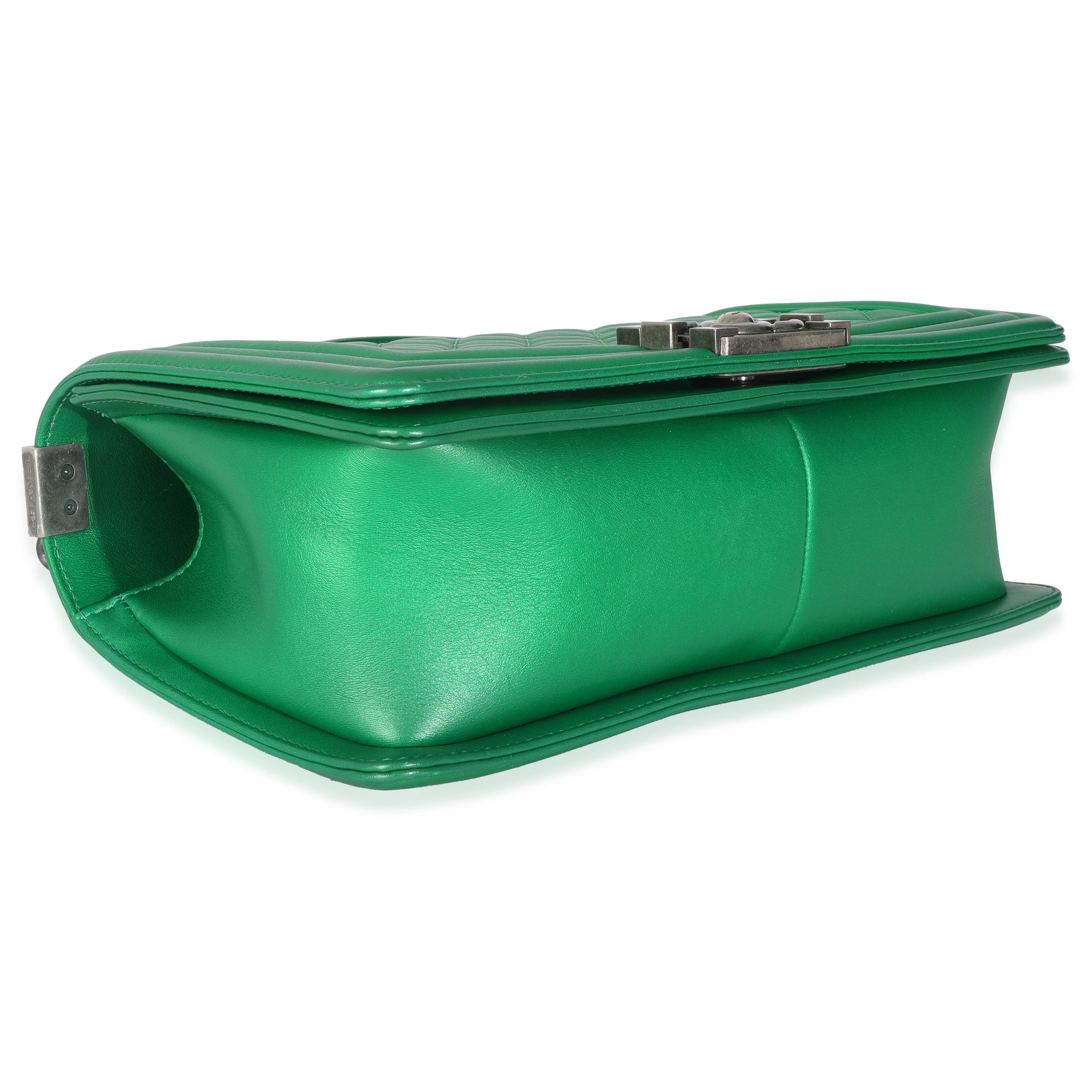 Green Quilted Lambskin Enamel CC Old Medium Boy Bag - Image 6