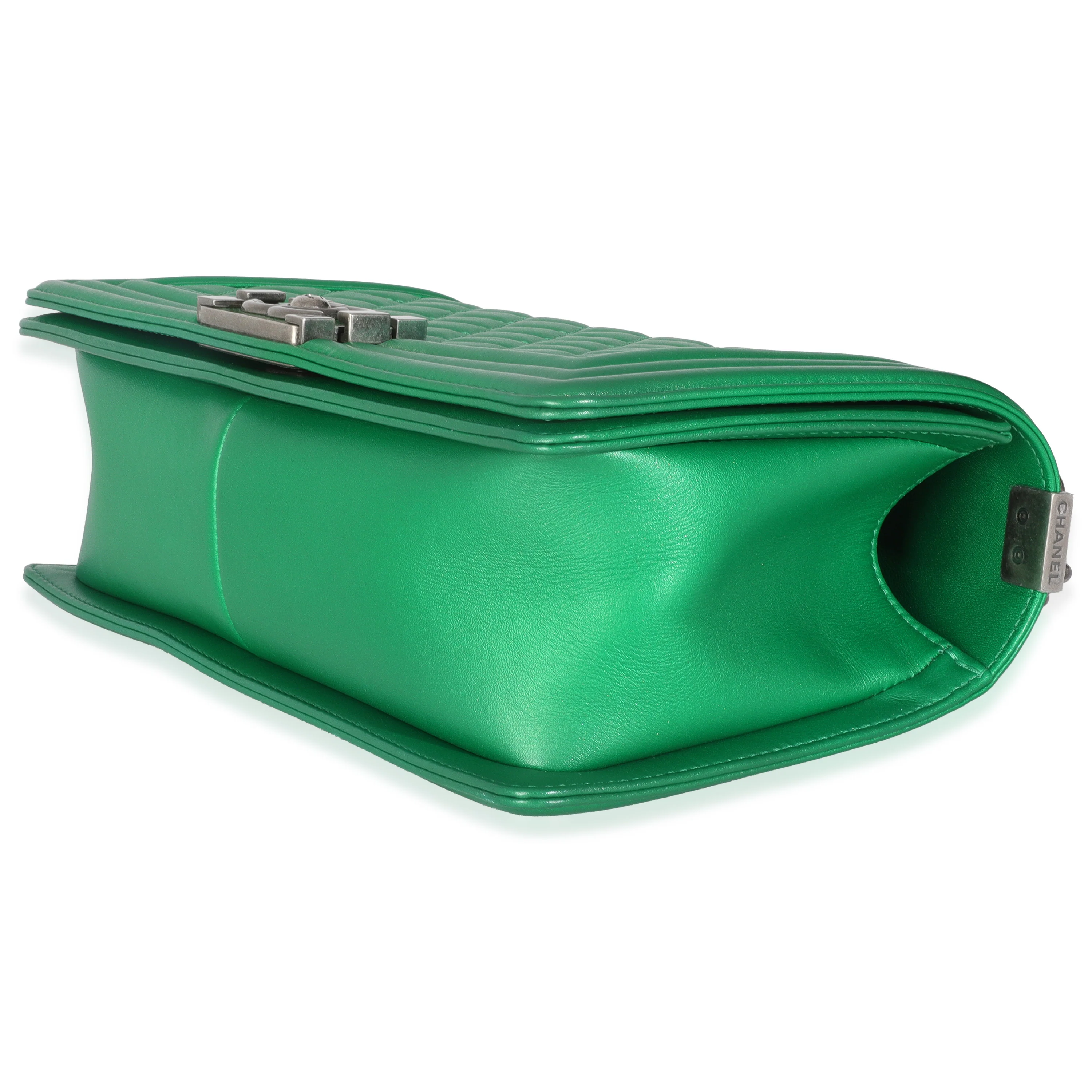 Green Quilted Lambskin Enamel CC Old Medium Boy Bag - Image 7