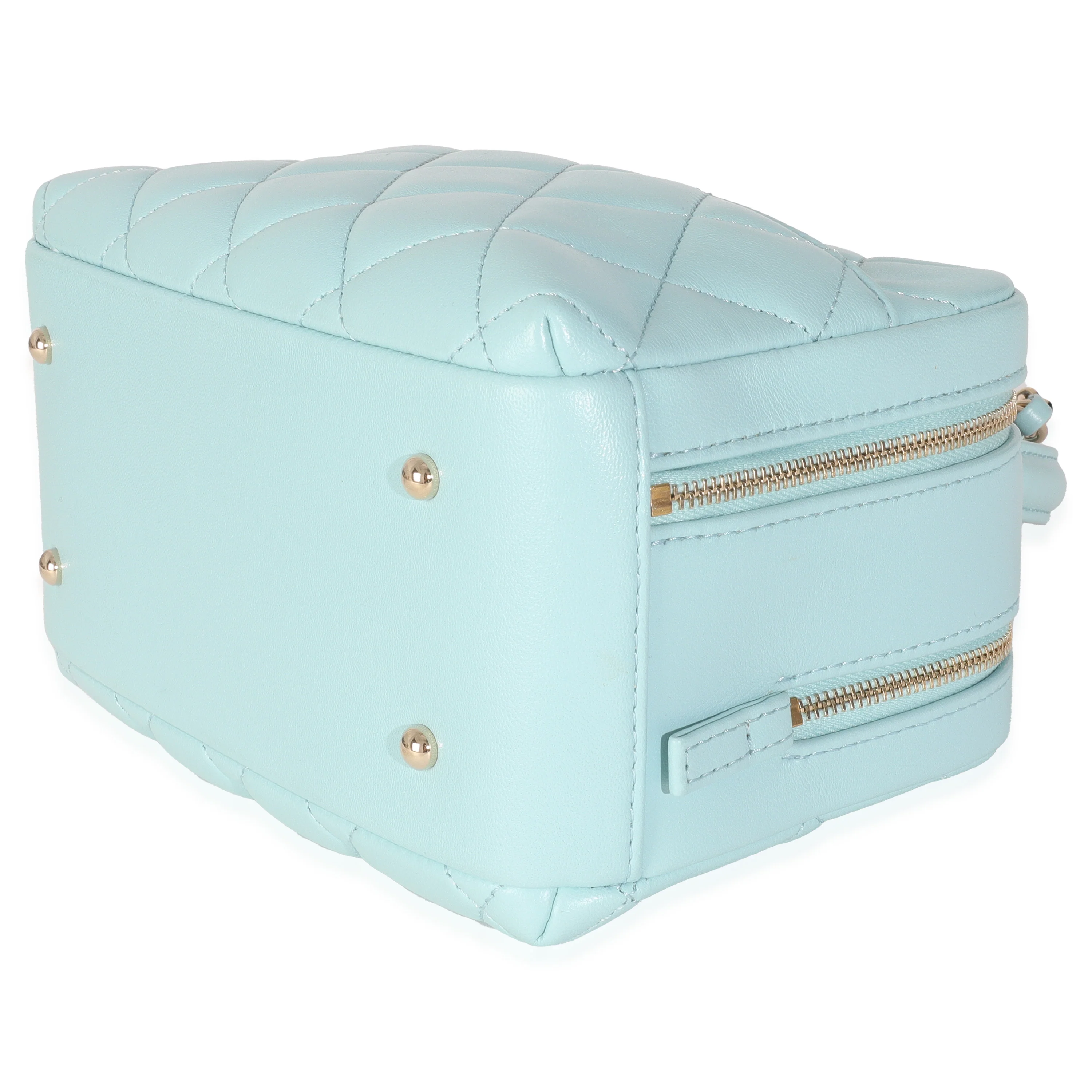 Light Blue Quilted Lambskin Small Trendy CC Bowling Bag - Image 5
