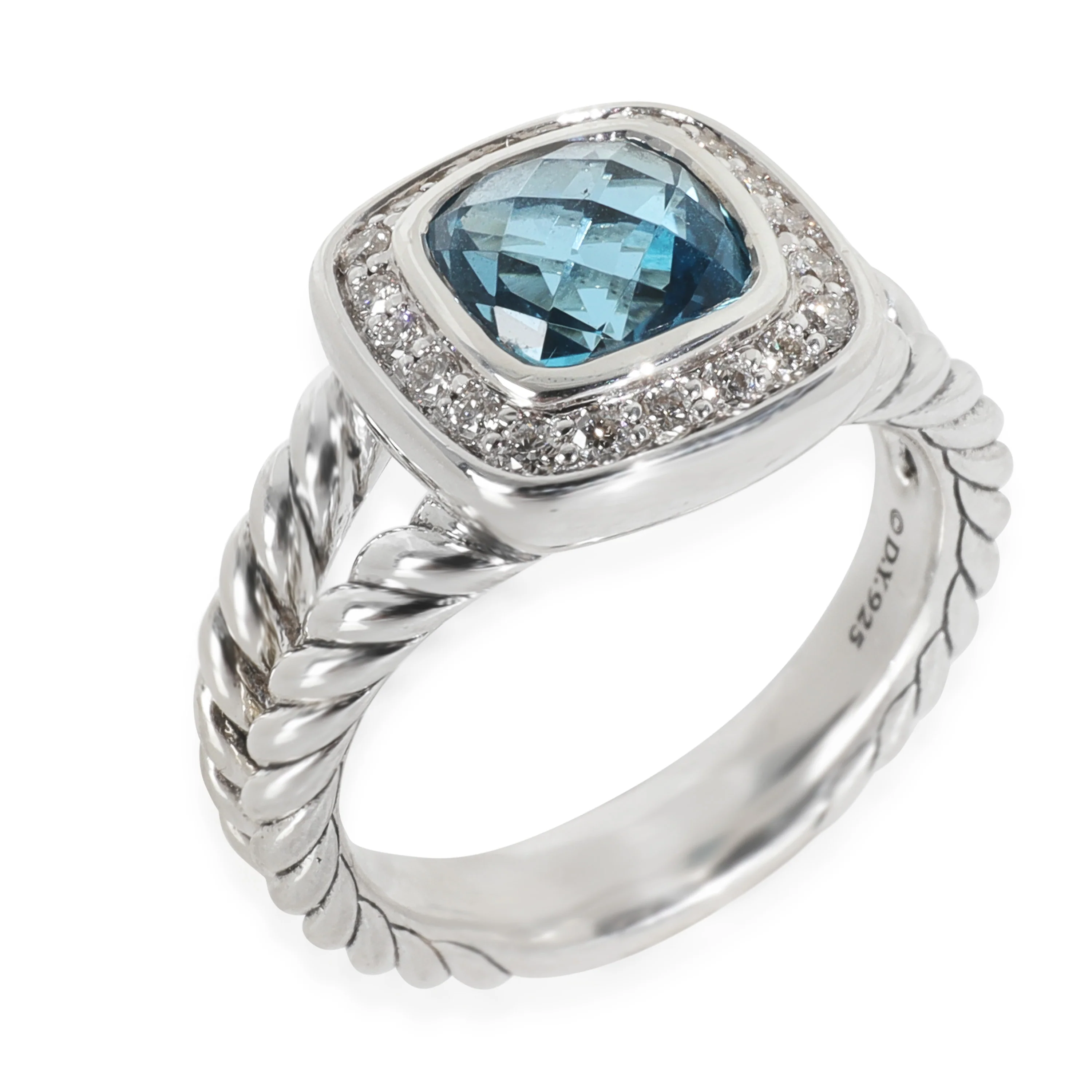 Sterling Silver Blue Topaz and Diamond Petite Albion Ring - Image 3