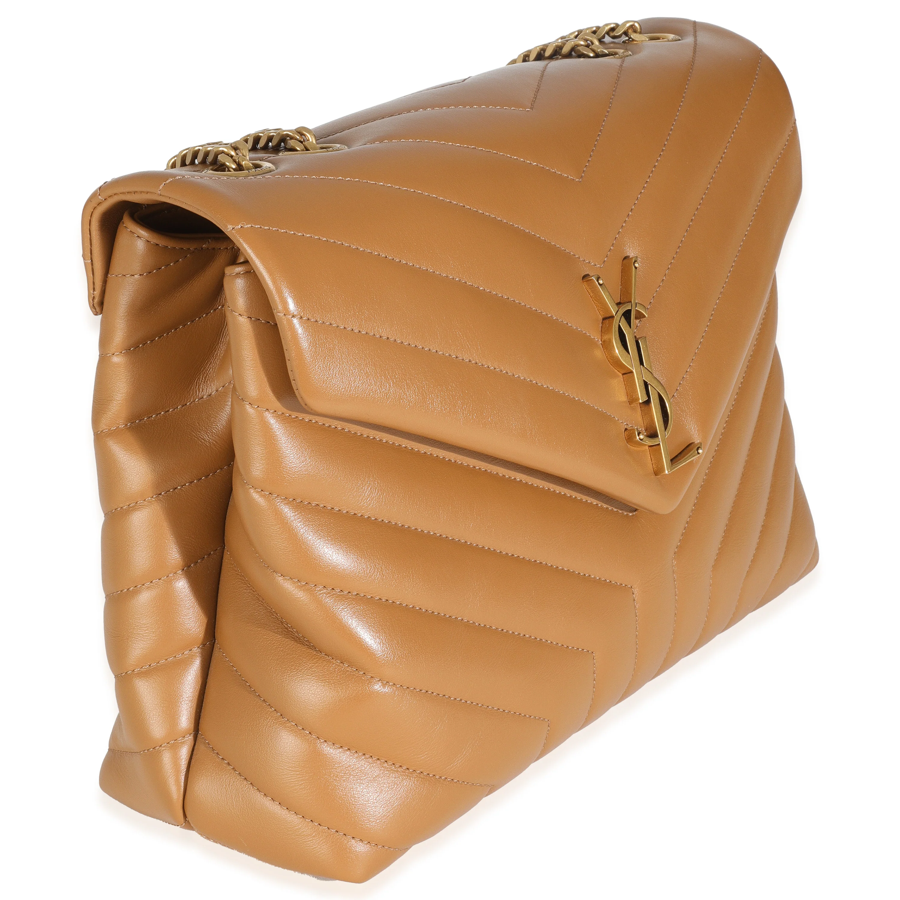 Dark Natural Calfskin Y Quilted Medium Loulou Chain Satchel - Image 3