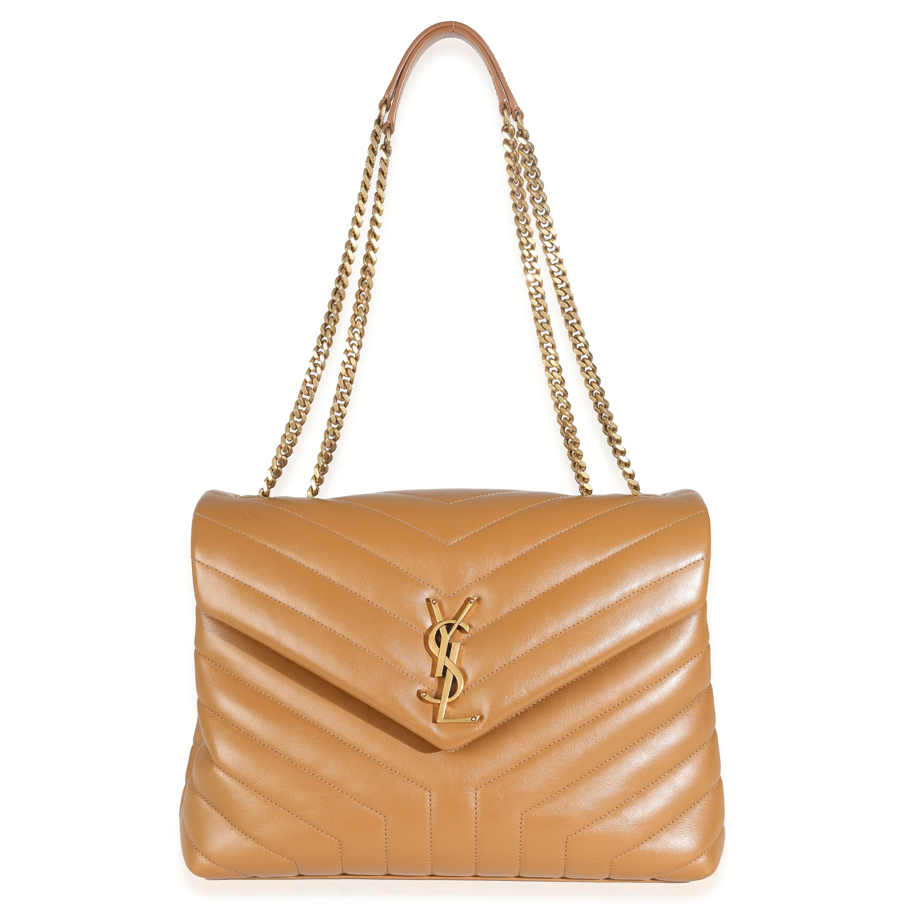 Dark Natural Calfskin Y Quilted Medium Loulou Chain Satchel - Image 8