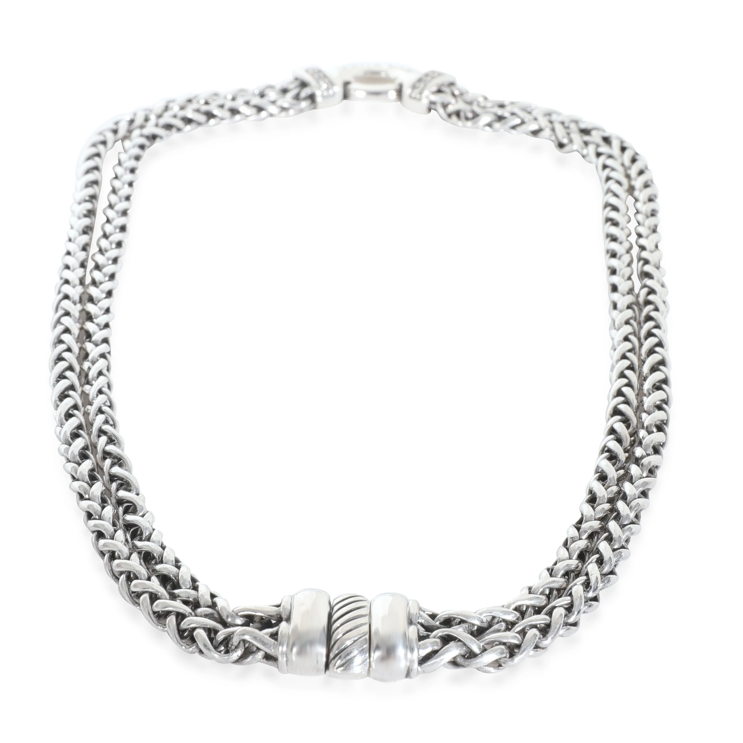 Sterling Silver Diamond Double Wheat Necklace - Image 3
