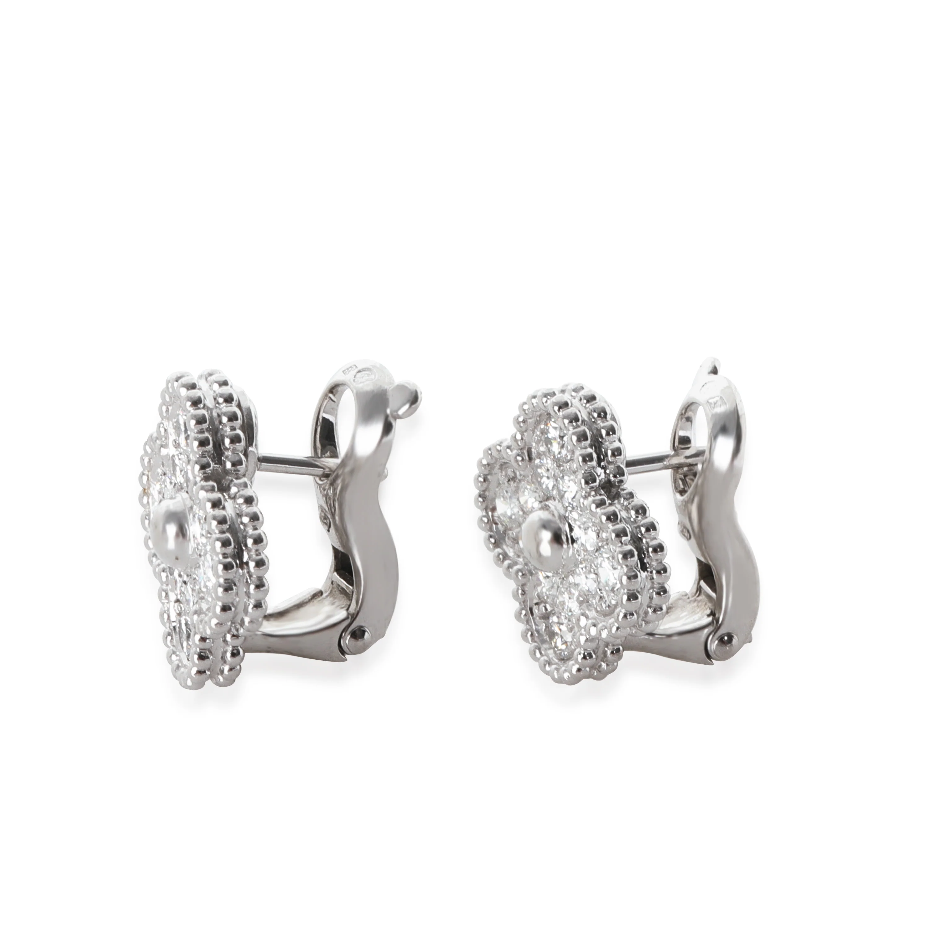 White Gold Diamond Vintage Alhambra Earrings - Image 2