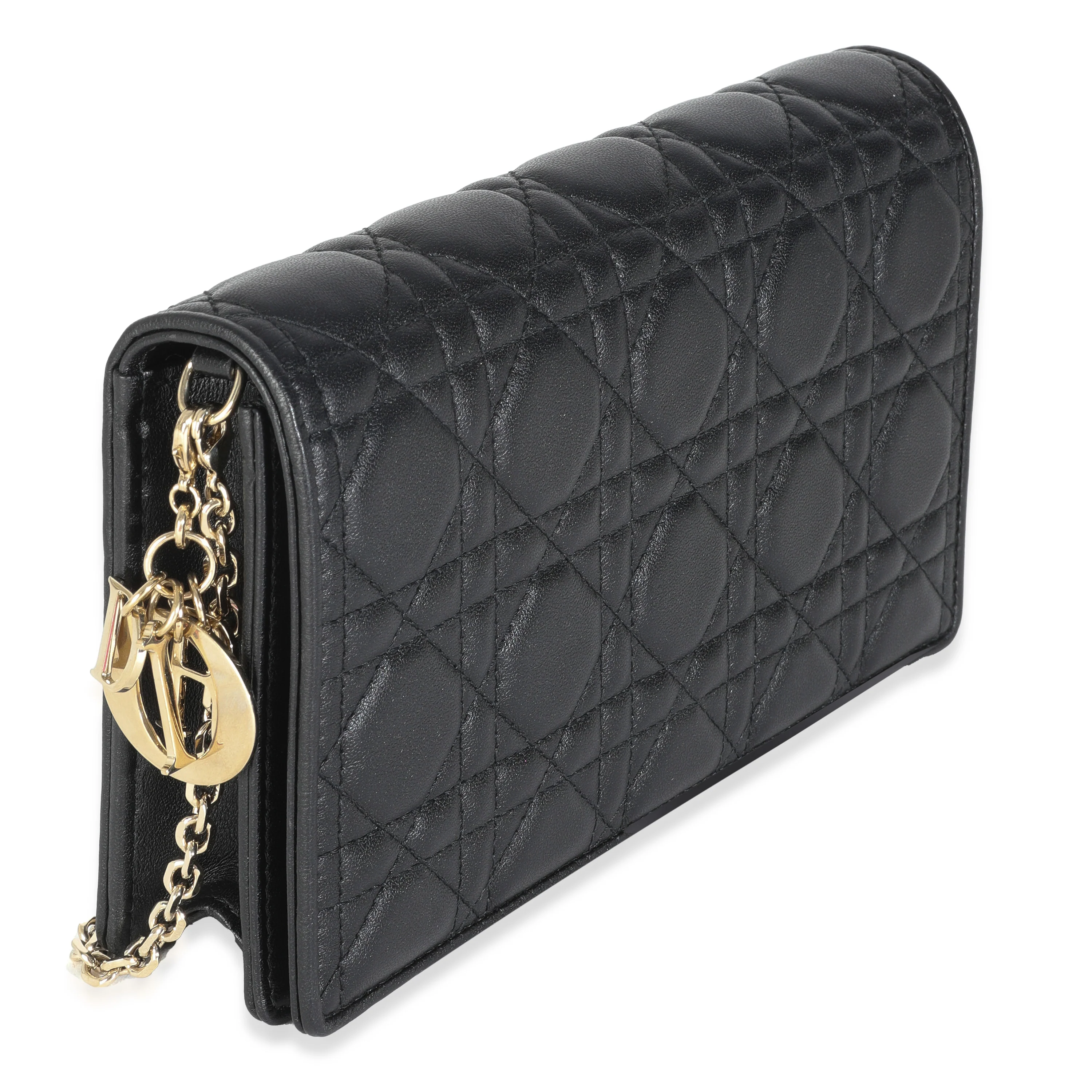 Black Lambskin Cannage Wallet On Chain - Image 3