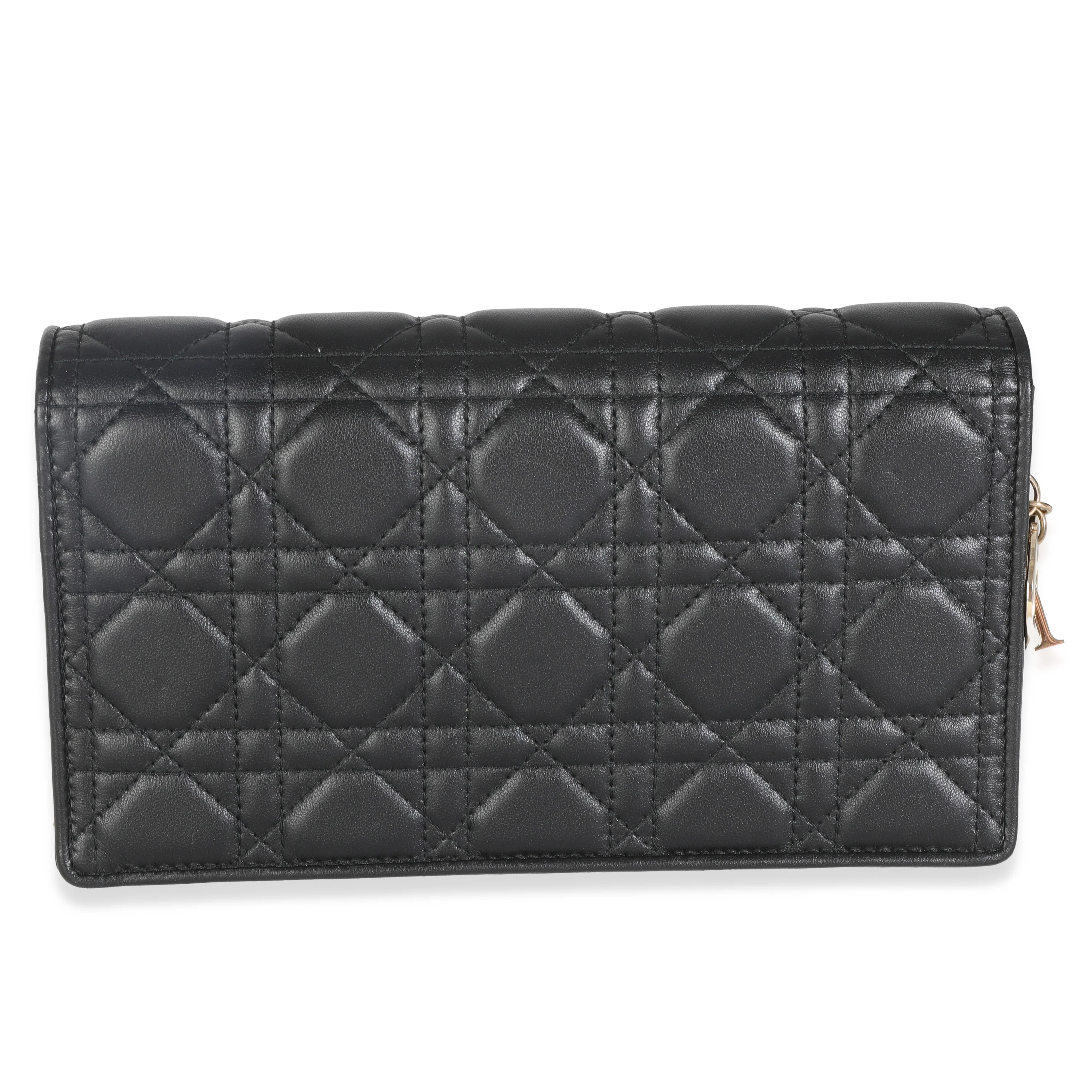 Black Lambskin Cannage Wallet On Chain - Image 4