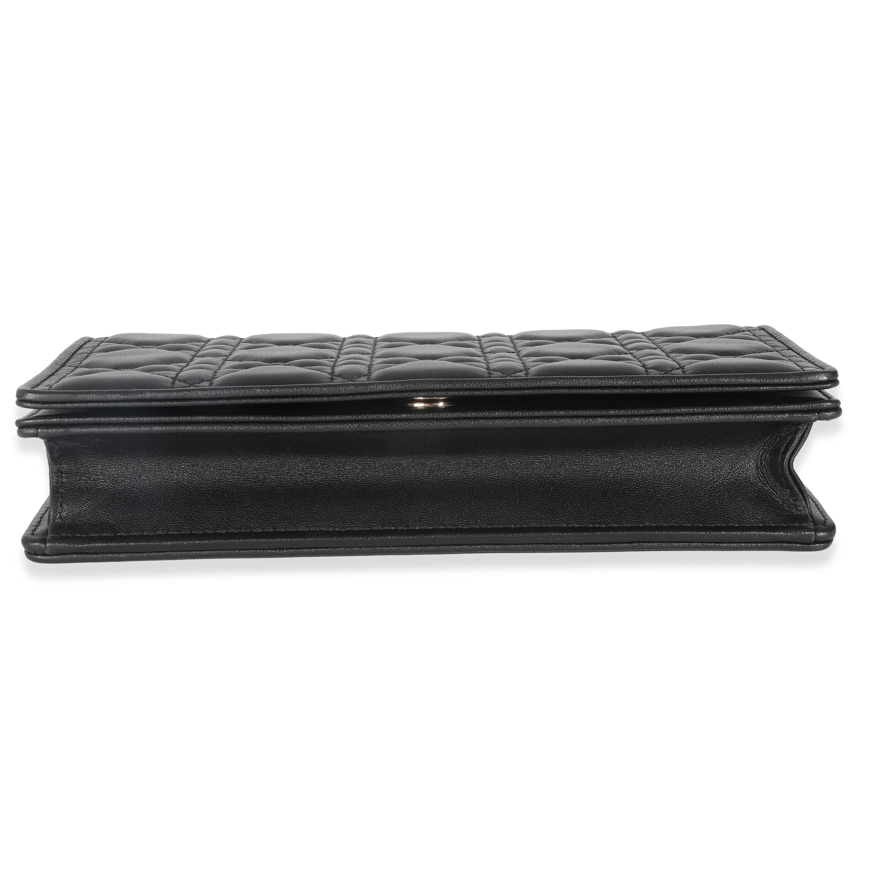 Black Lambskin Cannage Wallet On Chain - Image 5